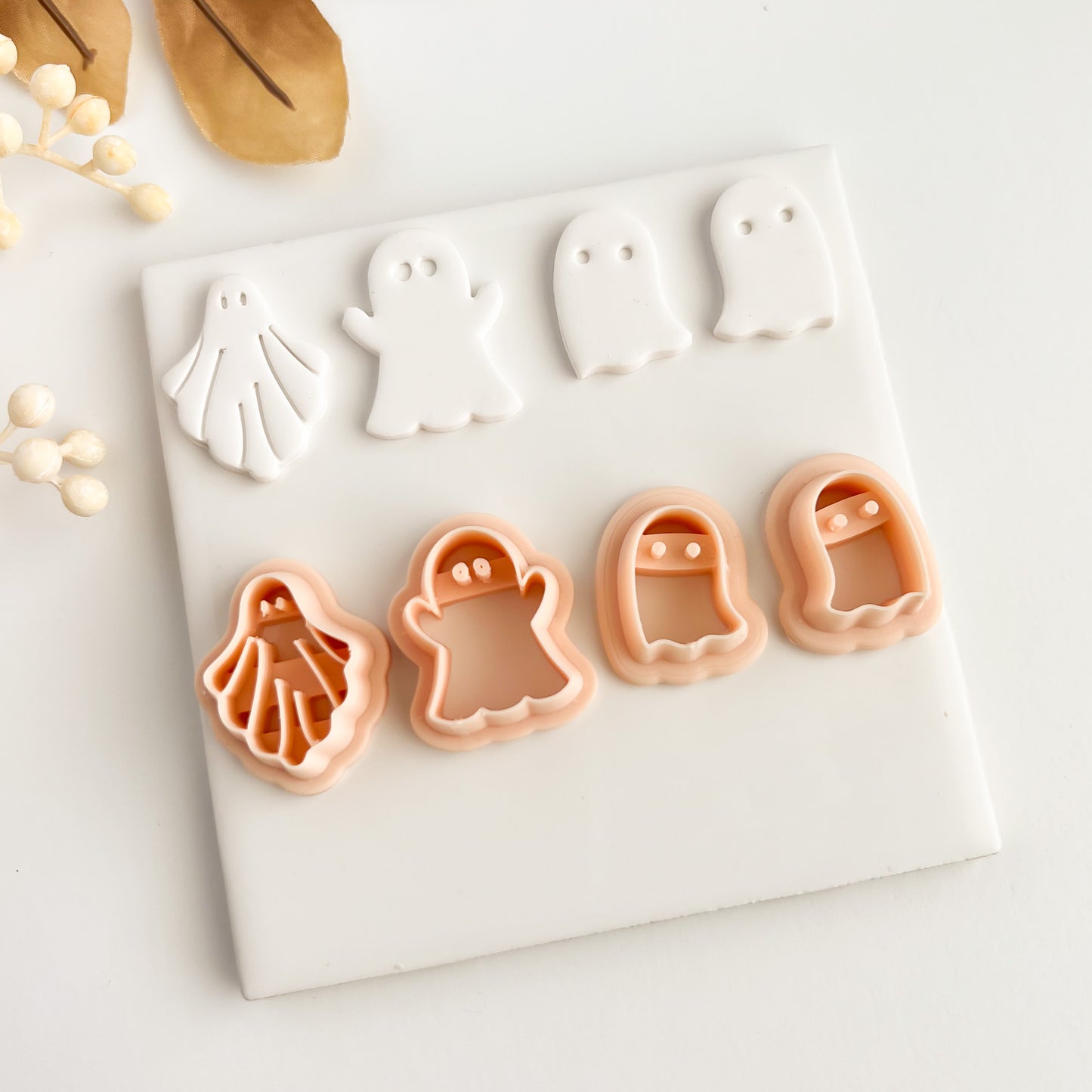 Ghost Set of 4 Clay Cutter | Halloween Ghost Polymer Clay Cutter Set for Spooky DIY Earrings Halloween Jewelry and Handmade Crafts
