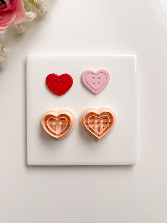 Heart Button Set of Two Clay Cutter | Heart Button Set of Two Polymer Clay Cutter for DIY Craft Earrings Cute Button-Themed Jewelry and Handmade Fun Accessories