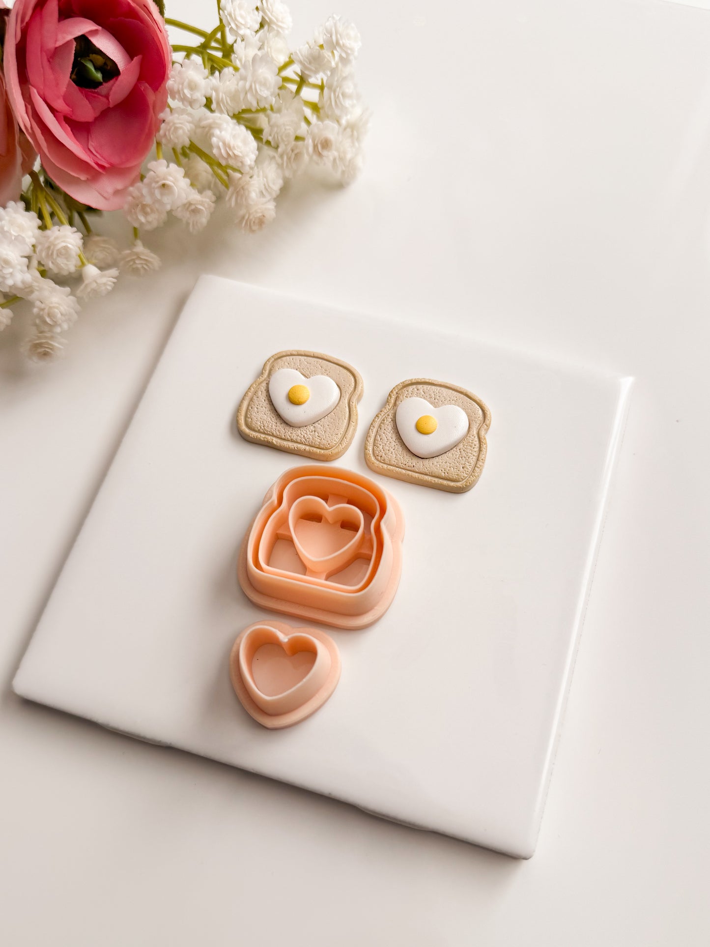 Heart Eggs and Toast Clay Cutter | Heart Eggs and Toast Polymer Clay Cutter for DIY Brunch Earrings Cute Food Jewelry and Handmade Breakfast Accessories