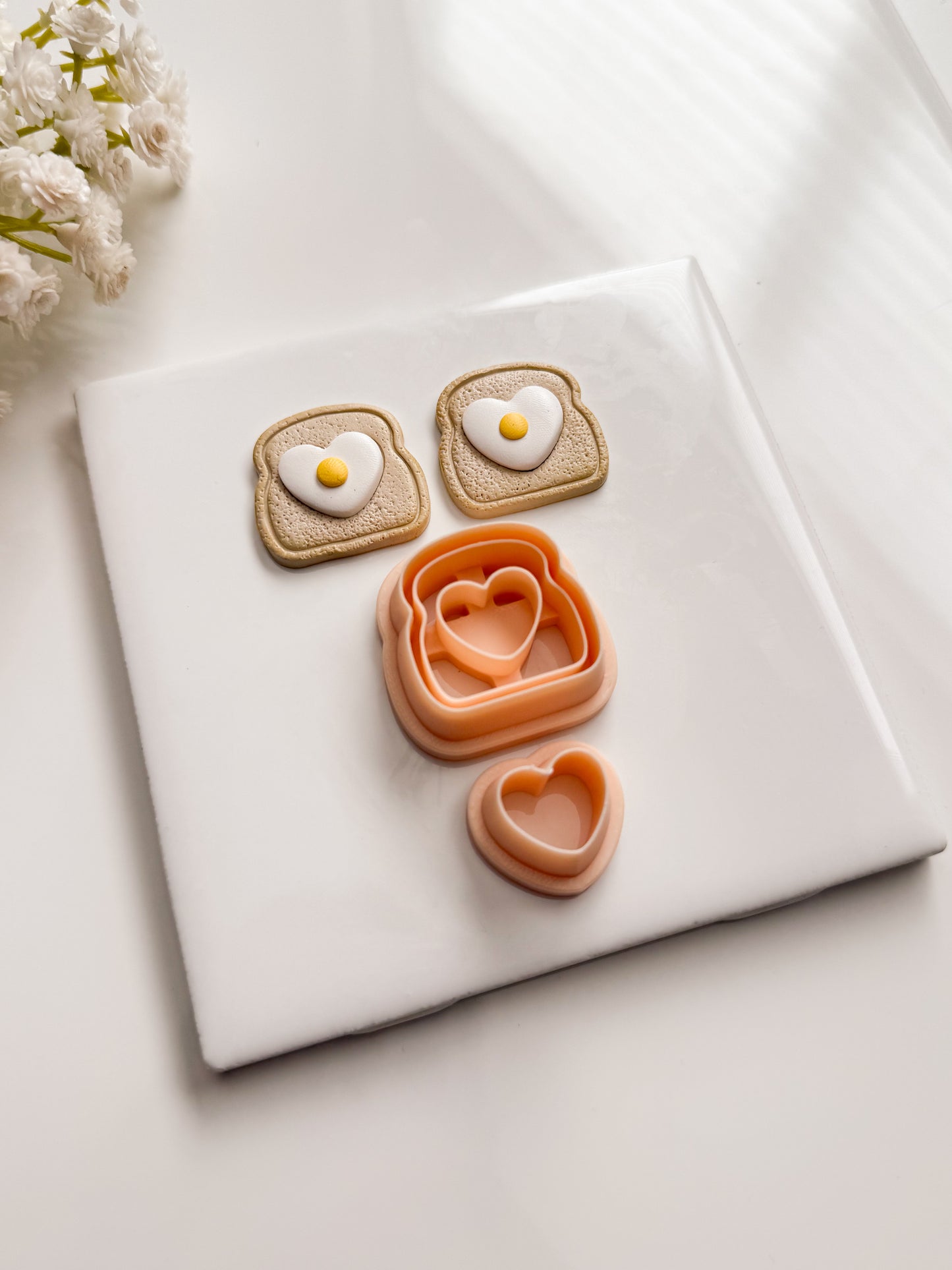 Heart Eggs and Toast Clay Cutter | Heart Eggs and Toast Polymer Clay Cutter for DIY Brunch Earrings Cute Food Jewelry and Handmade Breakfast Accessories