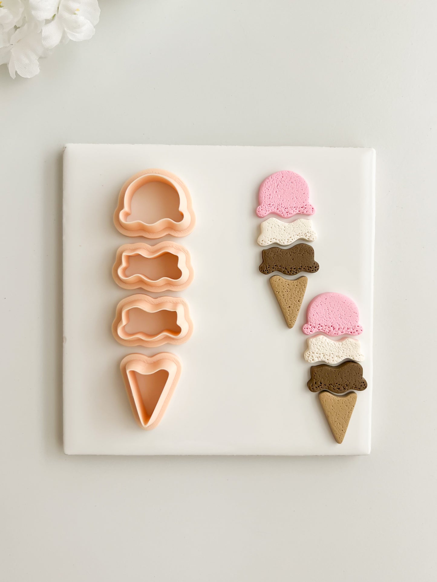 Ice Cream 4 Part Clay Cutter | Ice Cream 4 Part Polymer Clay Cutter for DIY Ice Cream Cone Earrings Summer Jewelry and Handmade Food Accessories
