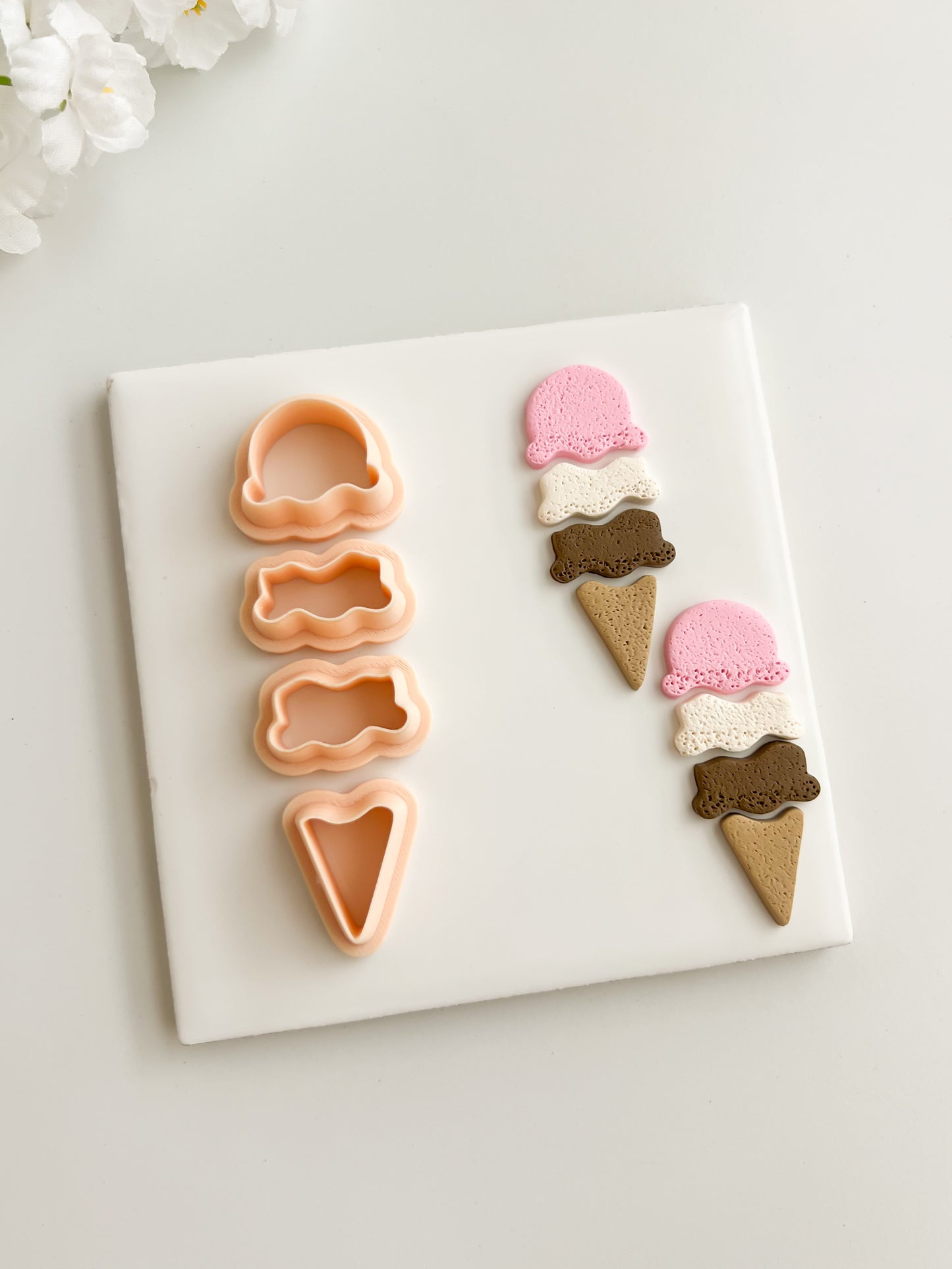 Ice Cream 4 Part Clay Cutter | Ice Cream 4 Part Polymer Clay Cutter for DIY Ice Cream Cone Earrings Summer Jewelry and Handmade Food Accessories