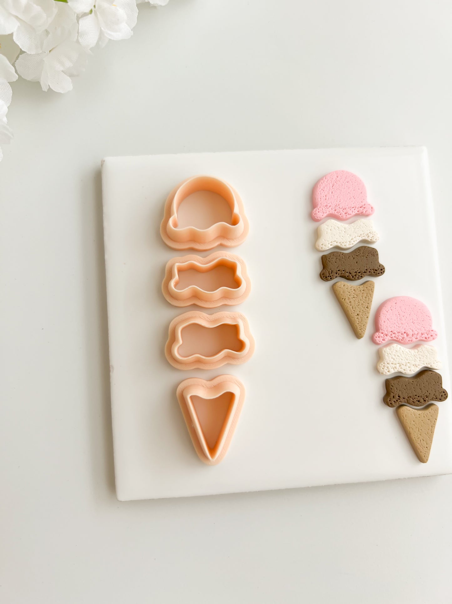 Ice Cream 4 Part Clay Cutter | Ice Cream 4 Part Polymer Clay Cutter for DIY Ice Cream Cone Earrings Summer Jewelry and Handmade Food Accessories