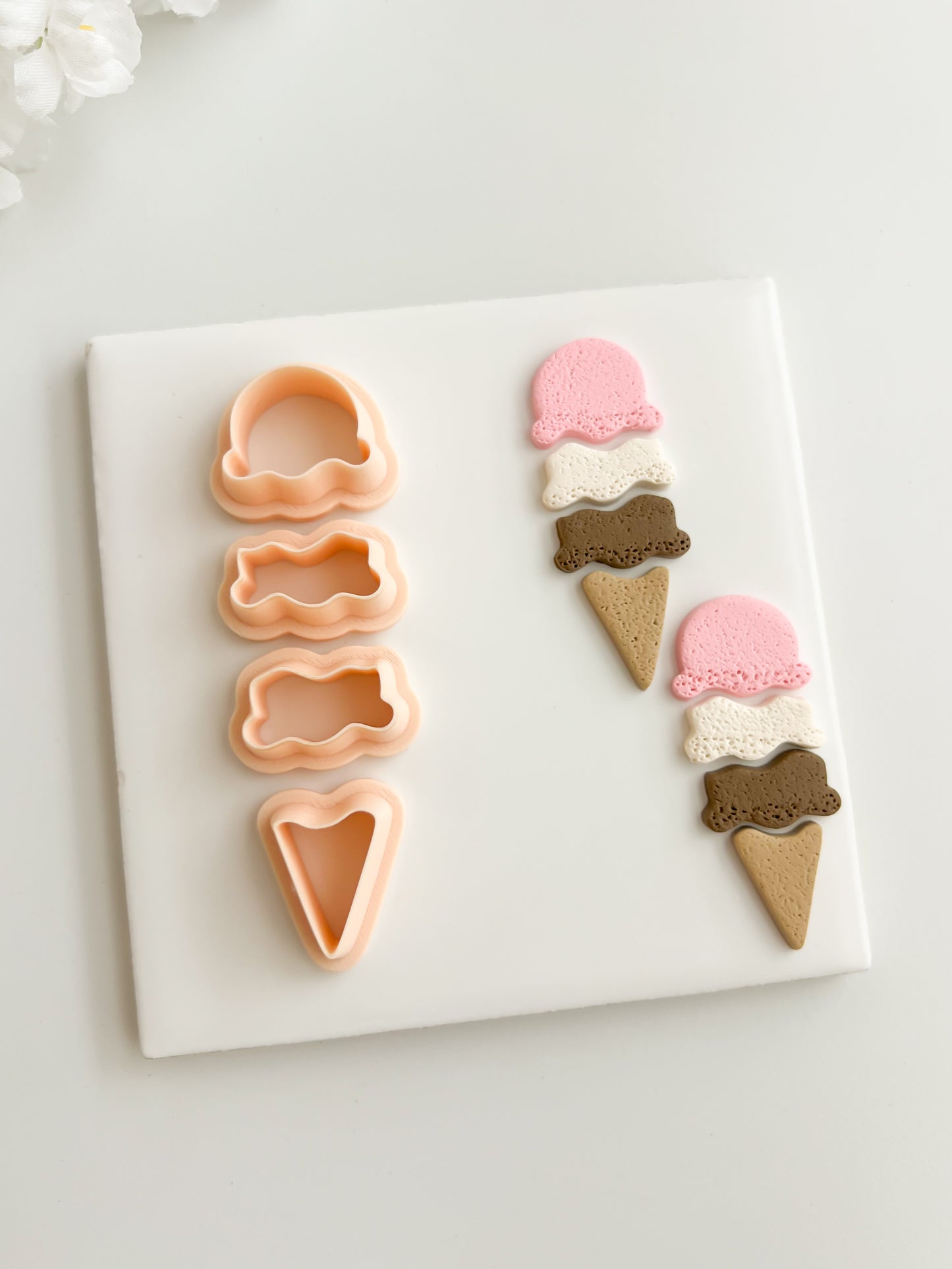 Ice Cream 4 Part Clay Cutter | Ice Cream 4 Part Polymer Clay Cutter for DIY Ice Cream Cone Earrings Summer Jewelry and Handmade Food Accessories