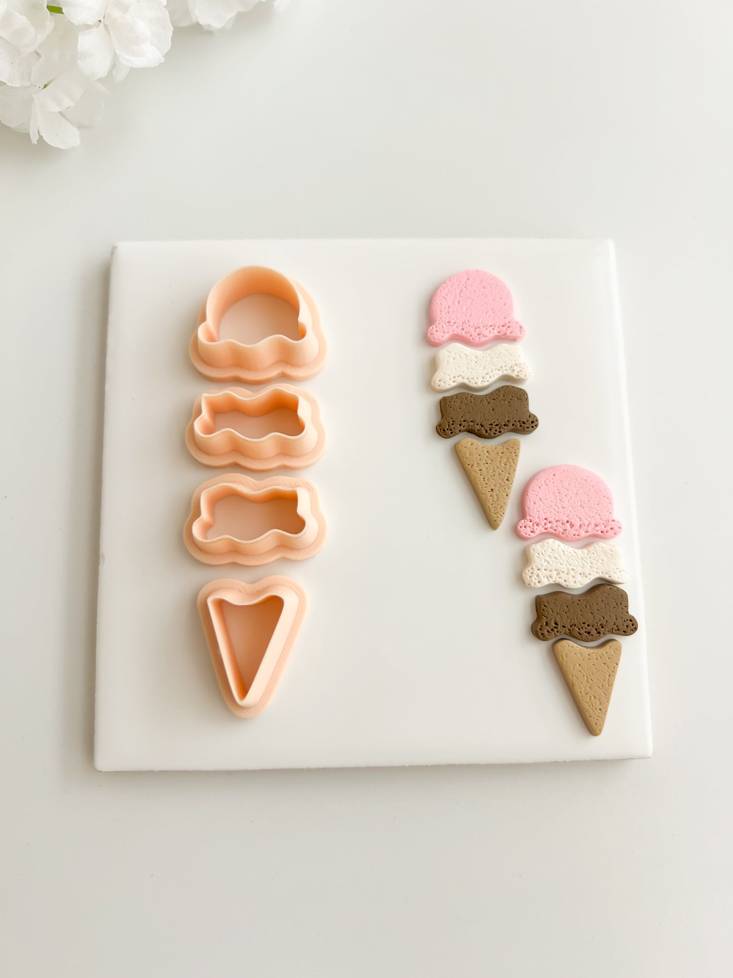 Ice Cream 4 Part Clay Cutter | Ice Cream 4 Part Polymer Clay Cutter for DIY Ice Cream Cone Earrings Summer Jewelry and Handmade Food Accessories