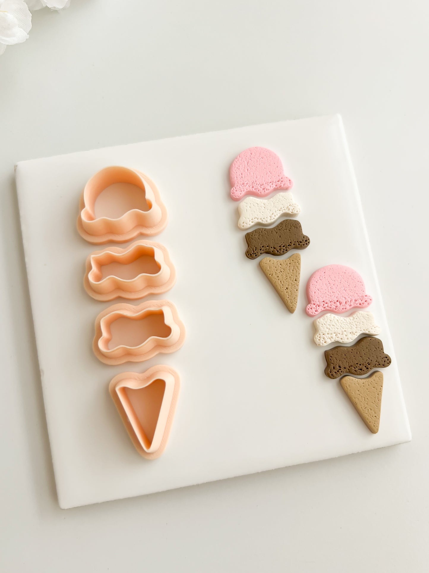 Ice Cream 4 Part Clay Cutter | Ice Cream 4 Part Polymer Clay Cutter for DIY Ice Cream Cone Earrings Summer Jewelry and Handmade Food Accessories