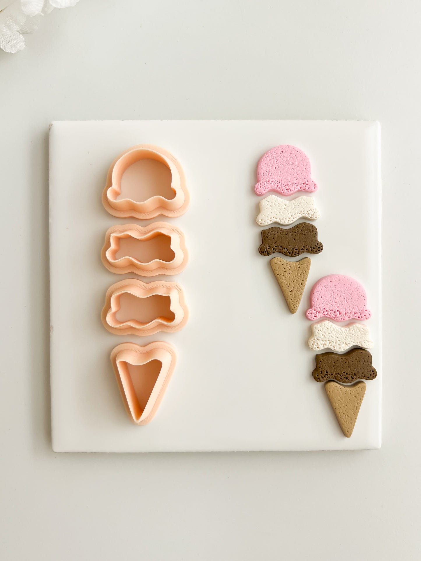 Ice Cream 4 Part Clay Cutter | Ice Cream 4 Part Polymer Clay Cutter for DIY Ice Cream Cone Earrings Summer Jewelry and Handmade Food Accessories