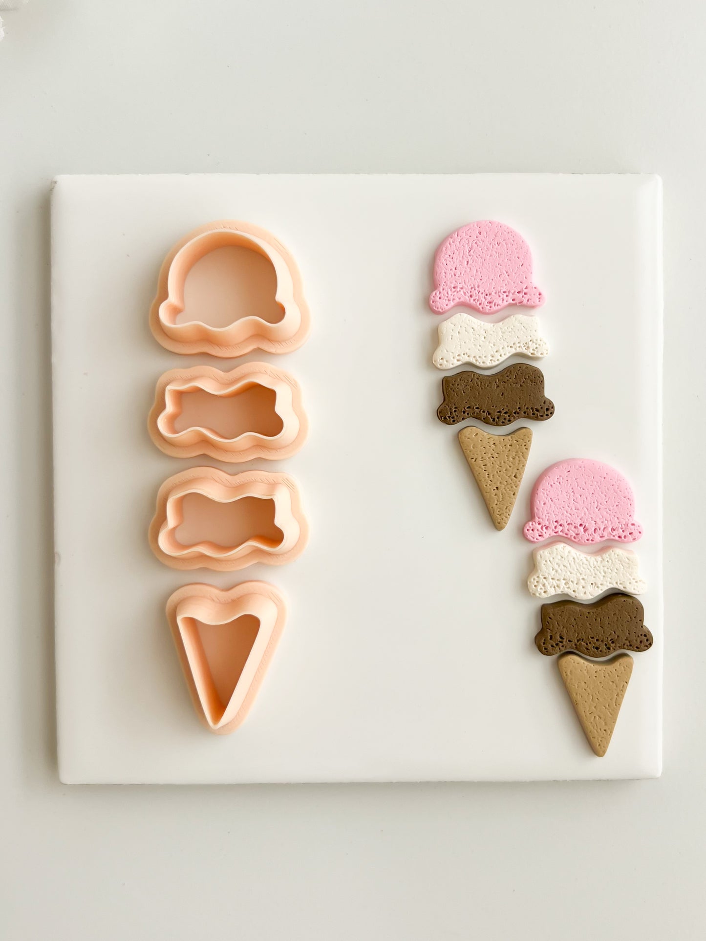 Ice Cream 4 Part Clay Cutter | Ice Cream 4 Part Polymer Clay Cutter for DIY Ice Cream Cone Earrings Summer Jewelry and Handmade Food Accessories