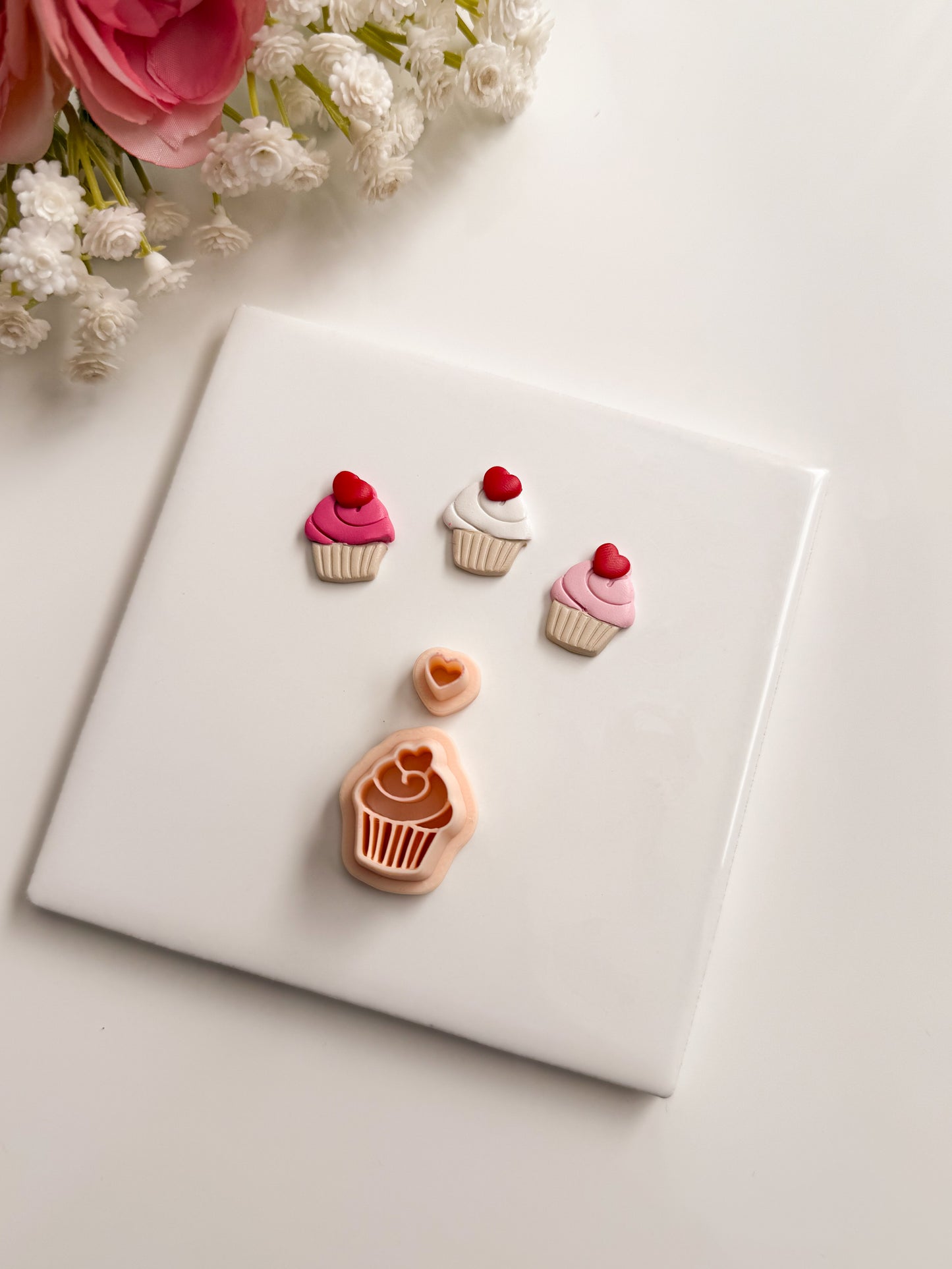 Cupcake with Heart Cherry Clay Cutter | Cupcake with Heart Cherry Polymer Clay Cutter for DIY Food Earrings Sweet-Themed Jewelry and Handmade Cute Accessories
