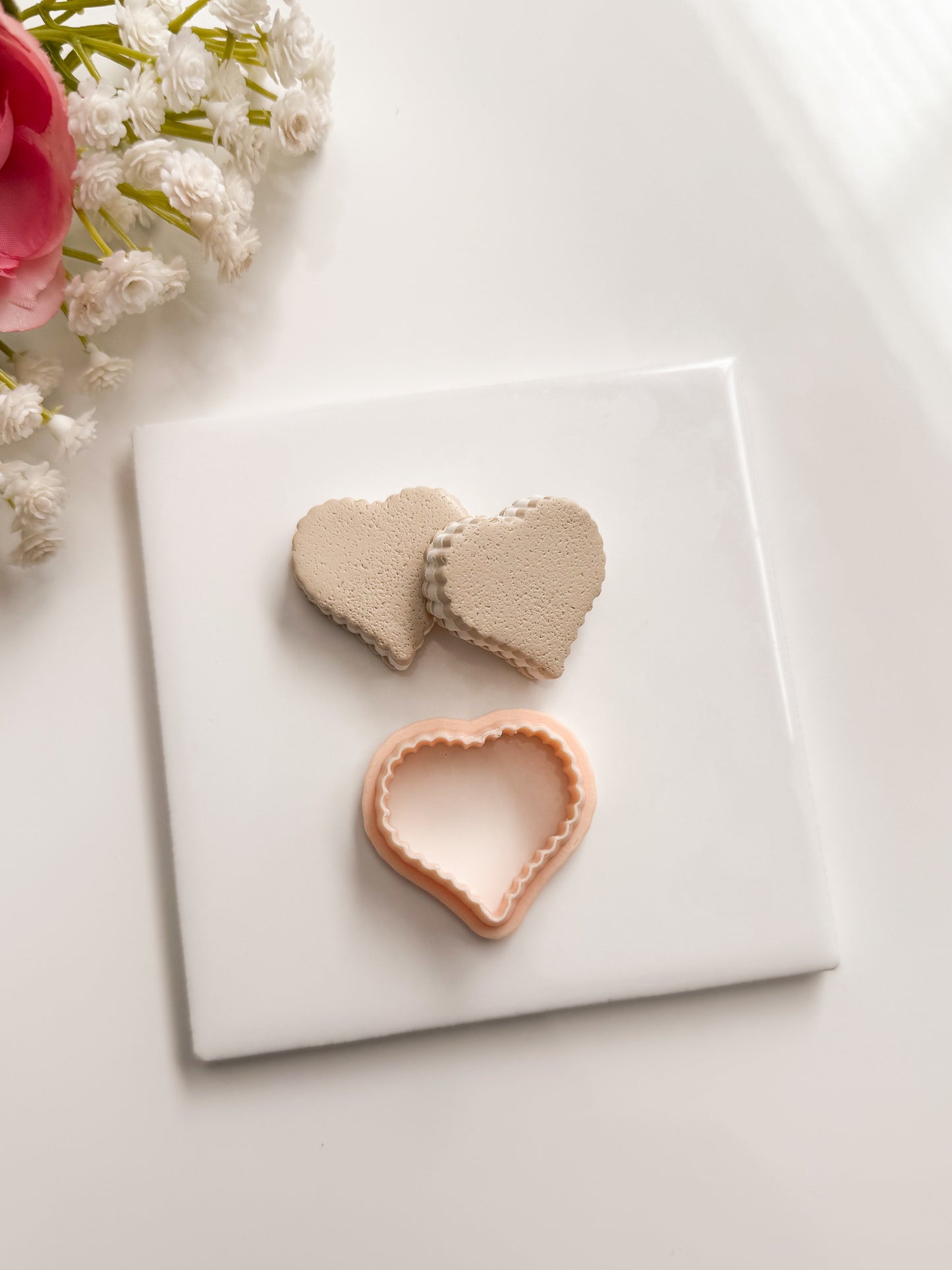 Scalloped Sugar Heart Cookie Clay Cutter | Scalloped Sugar Heart Cookie Polymer Clay Cutter for DIY Sweet Earrings Bakery Jewelry and Handmade Valentine's Accessories