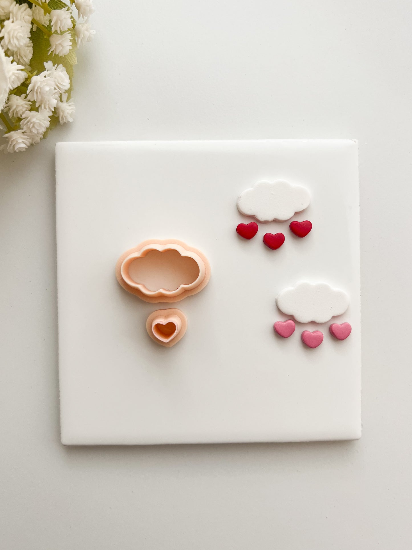 Cloud with Dangling Hearts Clay Cutter | Cloud with Dangling Hearts Polymer Clay Cutter for DIY Cute Earrings Whimsical-Themed Jewelry and Handmade Fun Accessories