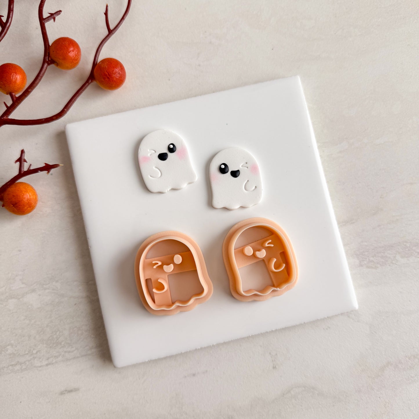 2025 Cute Winking Ghost No. 1 | Embossed Spooky Theme Polymer Clay Cutter Halloween Fall Cozy