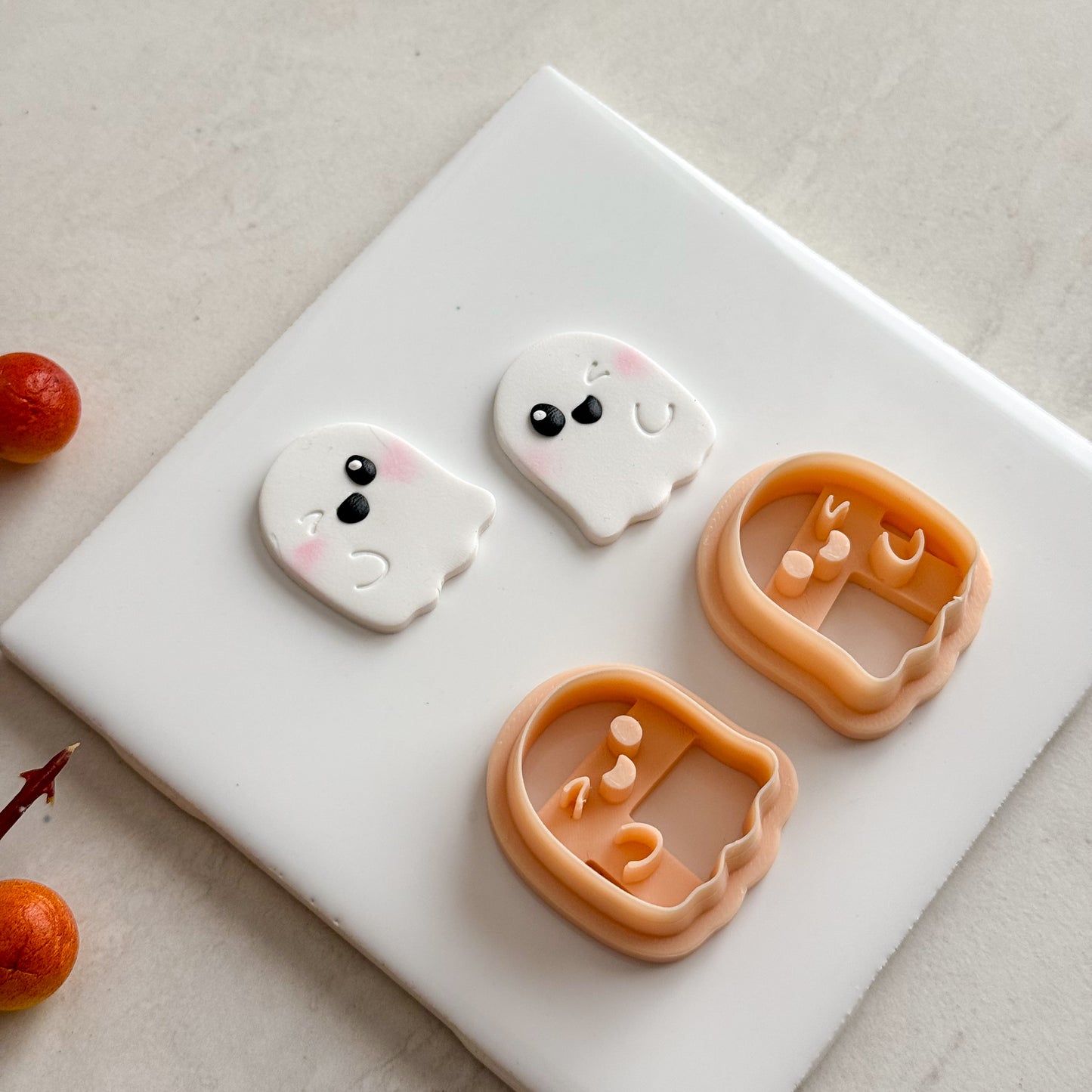 2025 Cute Winking Ghost No. 1 | Embossed Spooky Theme Polymer Clay Cutter Halloween Fall Cozy