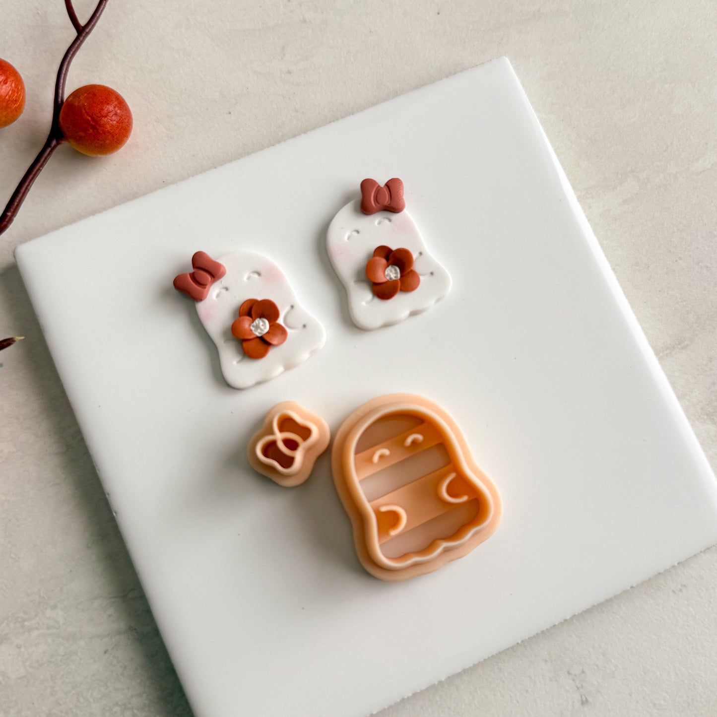 2025 Ghost Squinting No. 2 | Embossed Spooky Theme Polymer Clay Cutter Halloween Fall Cozy