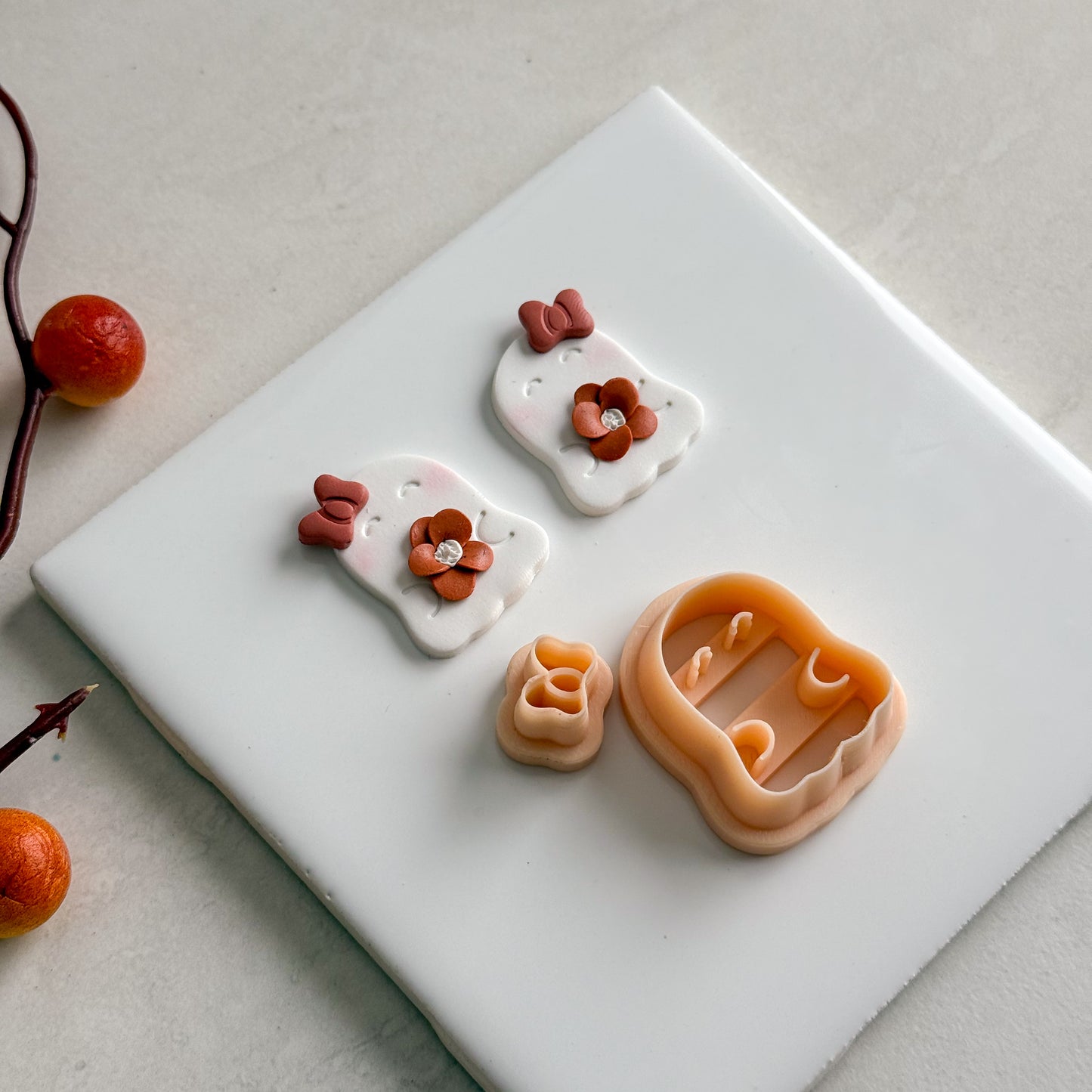 2025 Ghost Squinting No. 2 | Embossed Spooky Theme Polymer Clay Cutter Halloween Fall Cozy