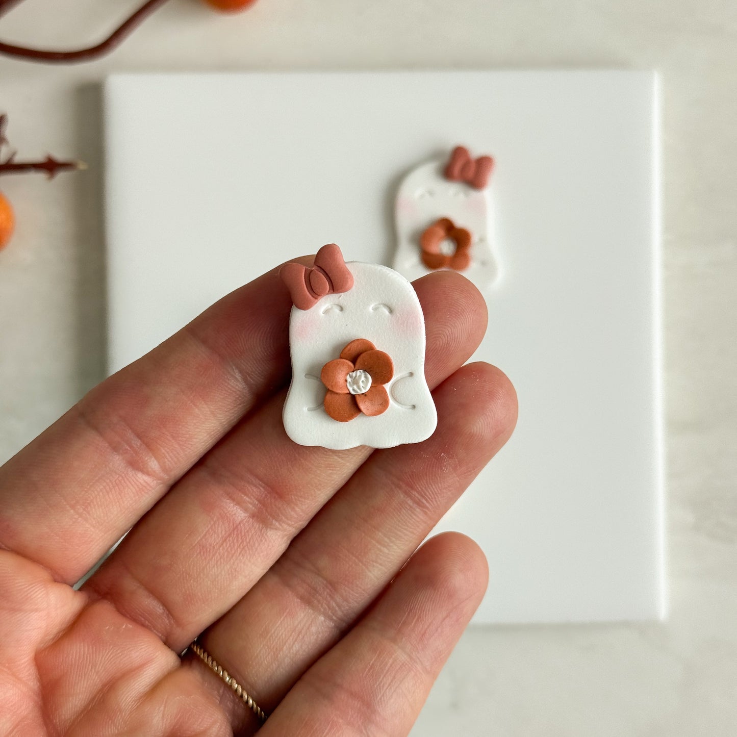 2025 Ghost Squinting No. 2 | Embossed Spooky Theme Polymer Clay Cutter Halloween Fall Cozy