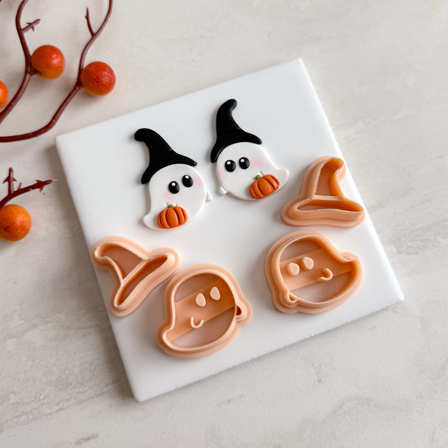 2025 Cute Witch Ghost | Embossed Spooky Theme Polymer Clay Cutter Halloween Fall Cozy