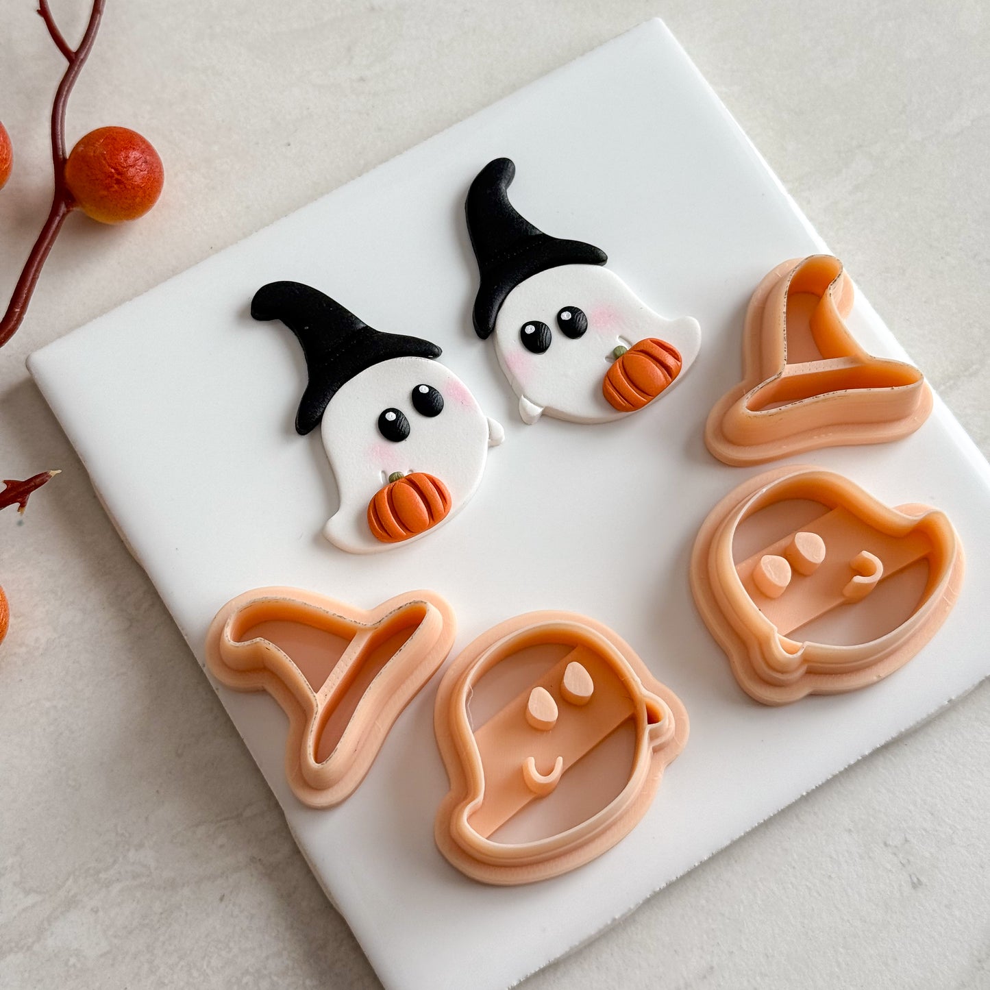 2025 Cute Witch Ghost | Embossed Spooky Theme Polymer Clay Cutter Halloween Fall Cozy