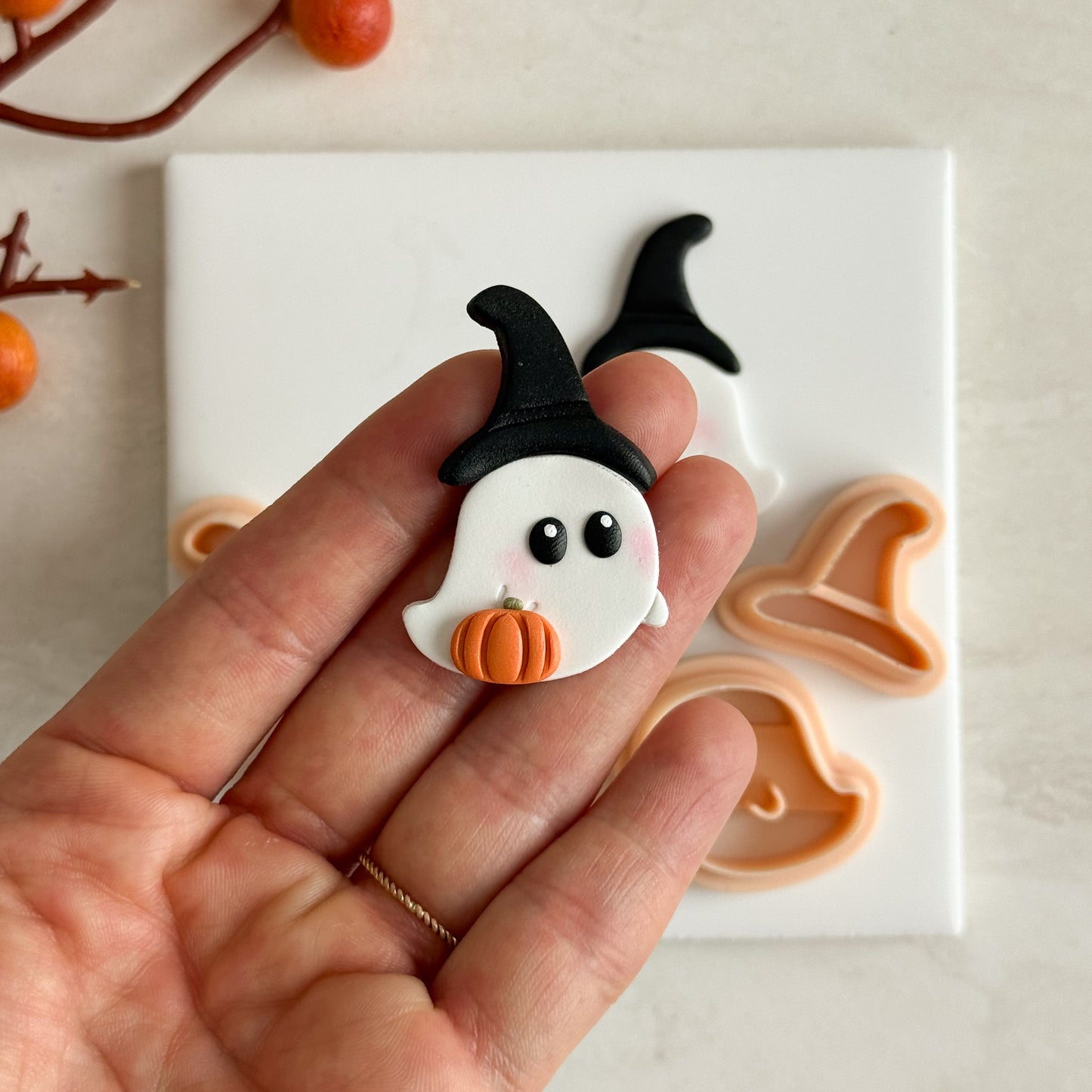 2025 Cute Witch Ghost | Embossed Spooky Theme Polymer Clay Cutter Halloween Fall Cozy