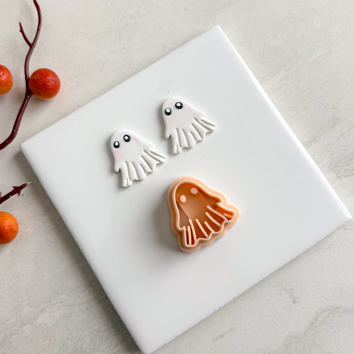 2025 Embossed Ghost No. 14 | Embossed Spooky Theme Polymer Clay Cutter Halloween Fall Cozy