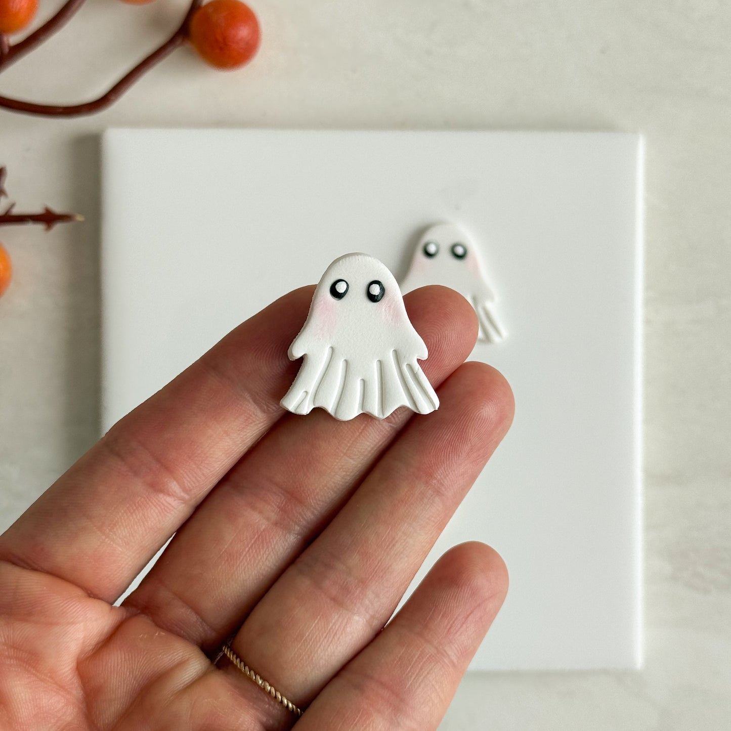 2025 Embossed Ghost No. 14 | Embossed Spooky Theme Polymer Clay Cutter Halloween Fall Cozy