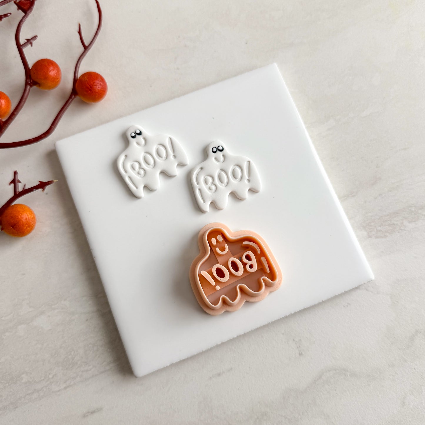 2025 Ghost Boo Embossed | Embossed Spooky Theme Polymer Clay Cutter Halloween Fall Cozy