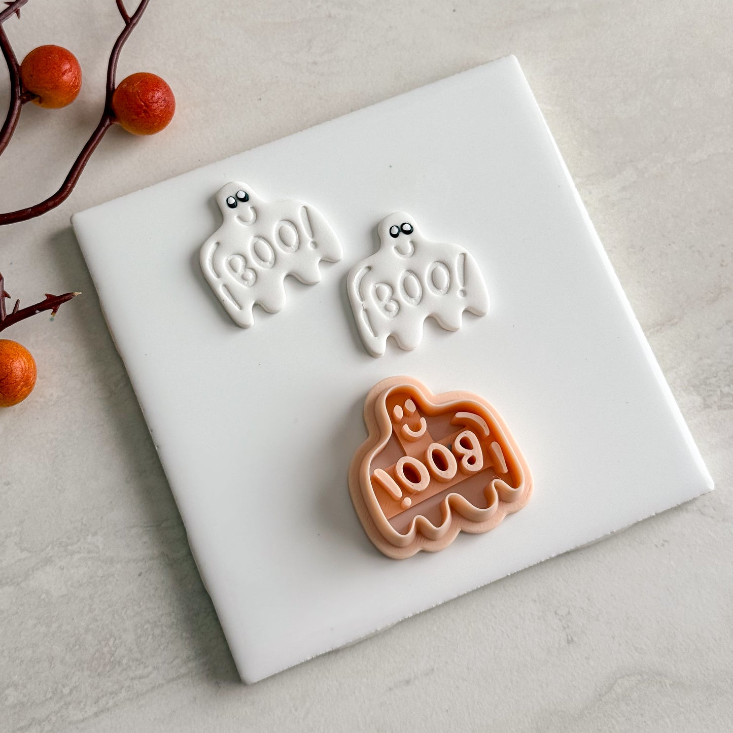 2025 Ghost Boo Embossed | Embossed Spooky Theme Polymer Clay Cutter Halloween Fall Cozy