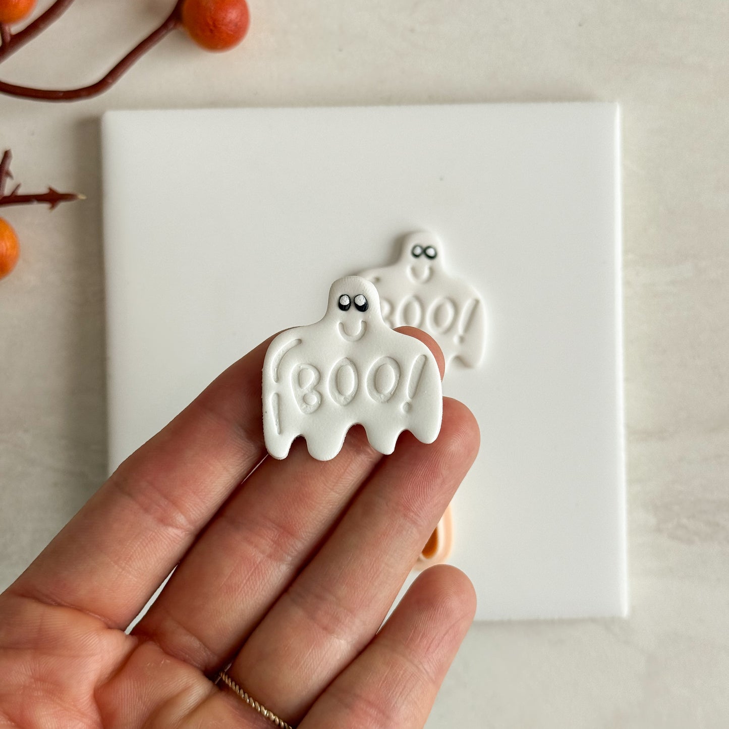 2025 Ghost Boo Embossed | Embossed Spooky Theme Polymer Clay Cutter Halloween Fall Cozy
