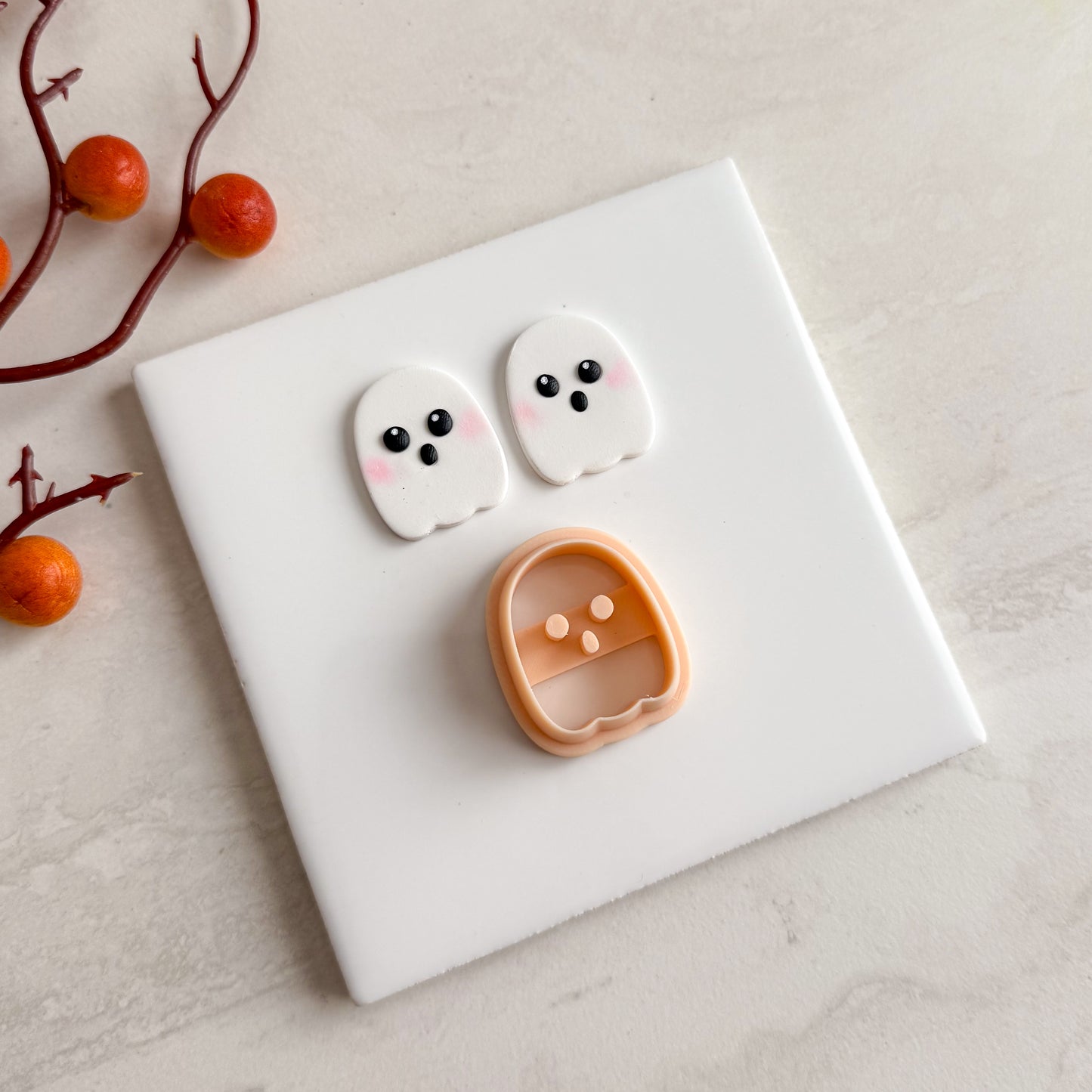 2025 Extremely Cute Rounded Ghost | Embossed Spooky Theme Polymer Clay Cutter Halloween Fall Cozy