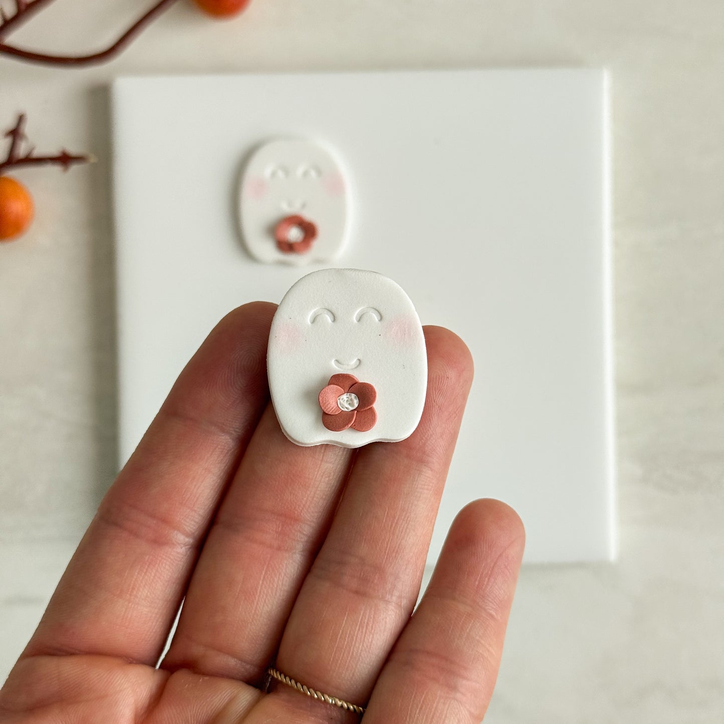 2025 Ghost Squinting No. 1 | Embossed Spooky Theme Polymer Clay Cutter Halloween Fall Cozy