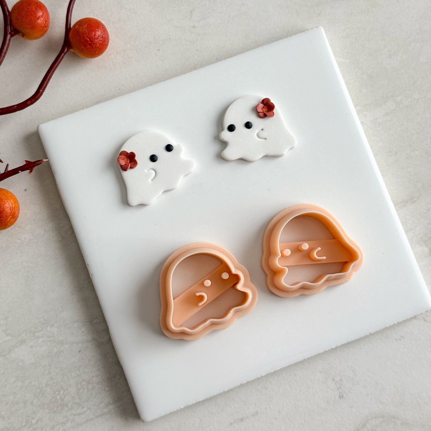 2025 Cute Ghost No. 1 | Embossed Spooky Theme Polymer Clay Cutter Halloween Fall Cozy
