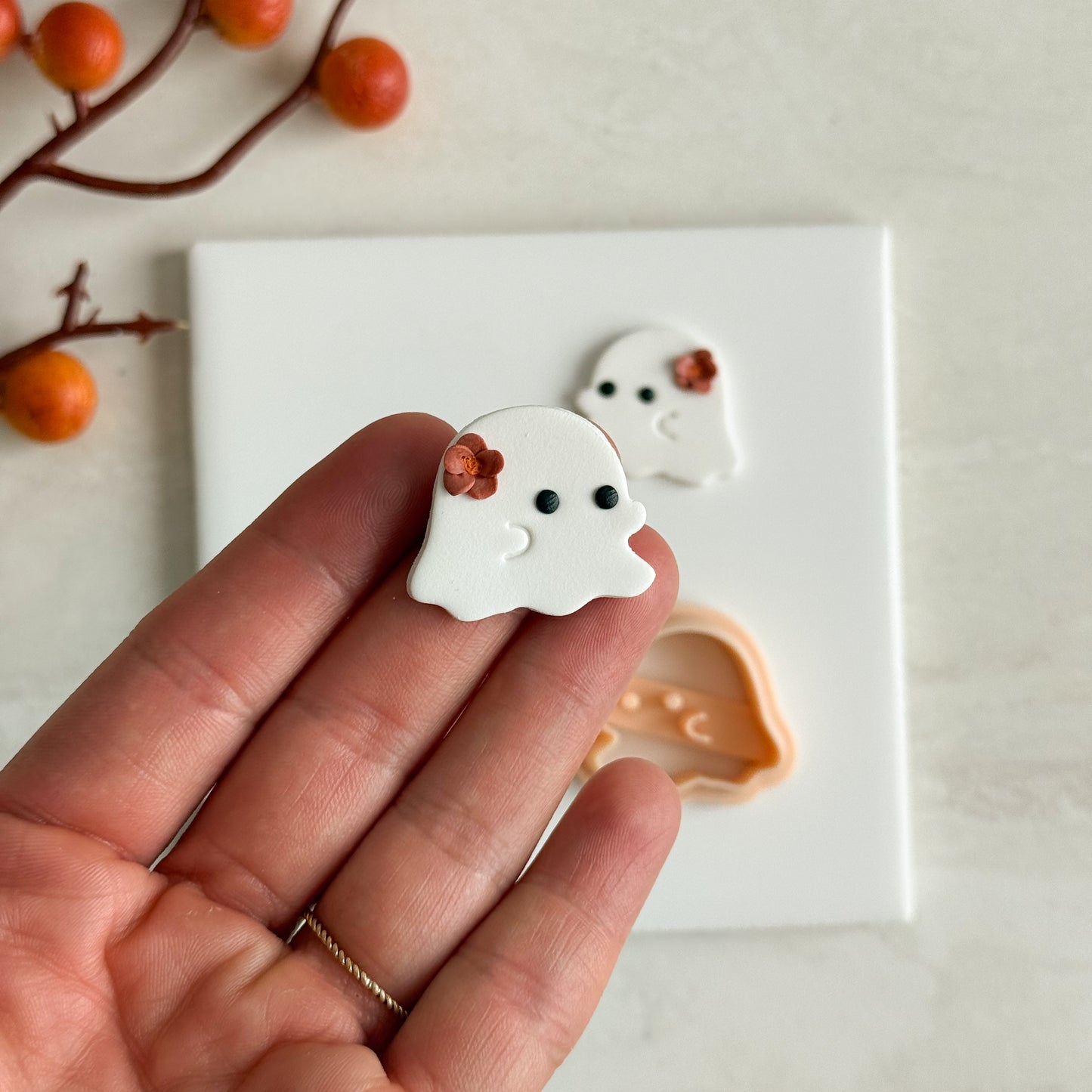 2025 Cute Ghost No. 1 | Embossed Spooky Theme Polymer Clay Cutter Halloween Fall Cozy