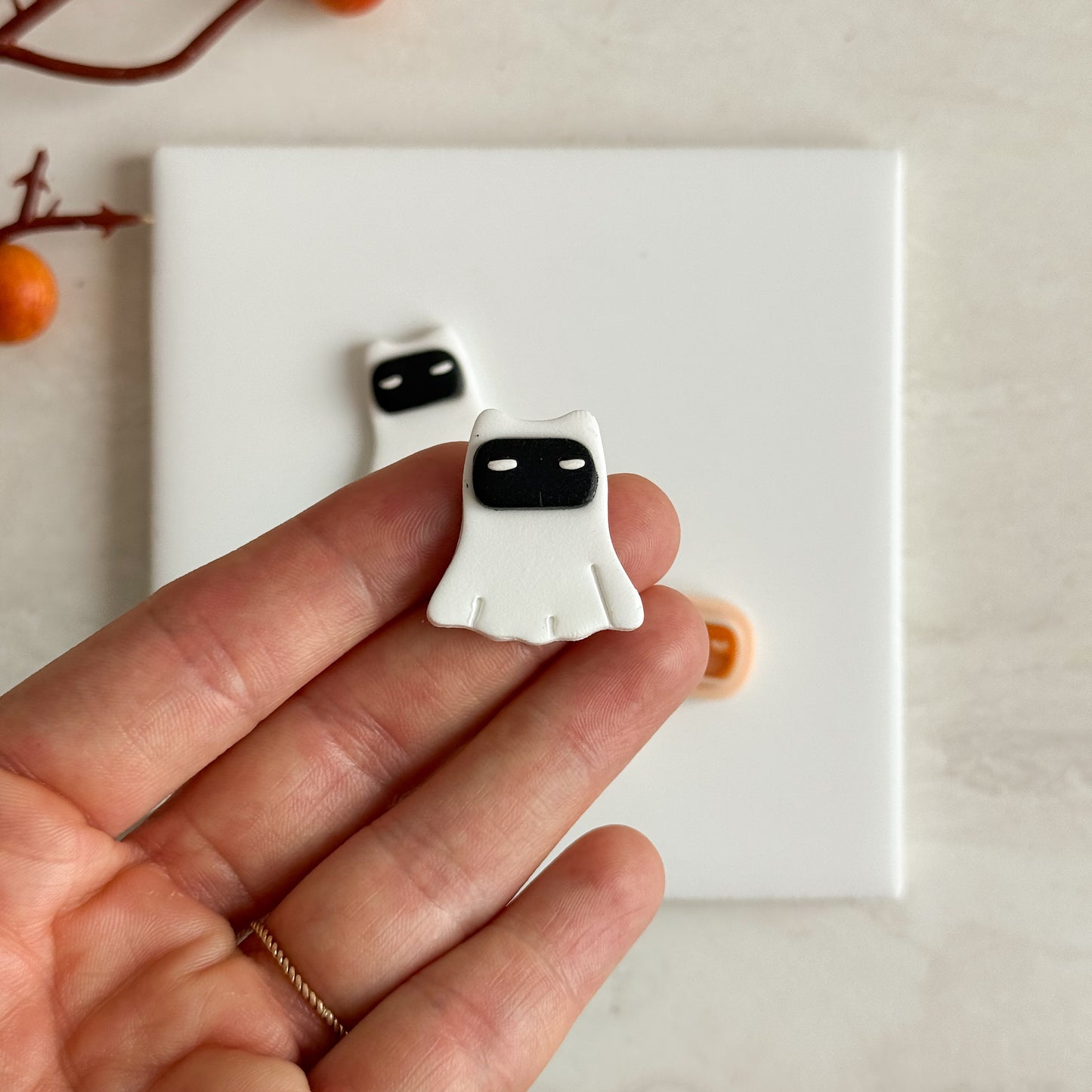 2025 Cat Wearing Ghost Costume | Cat Shape Spooky Polymer Clay Cutter Halloween Fall Animal Shapes