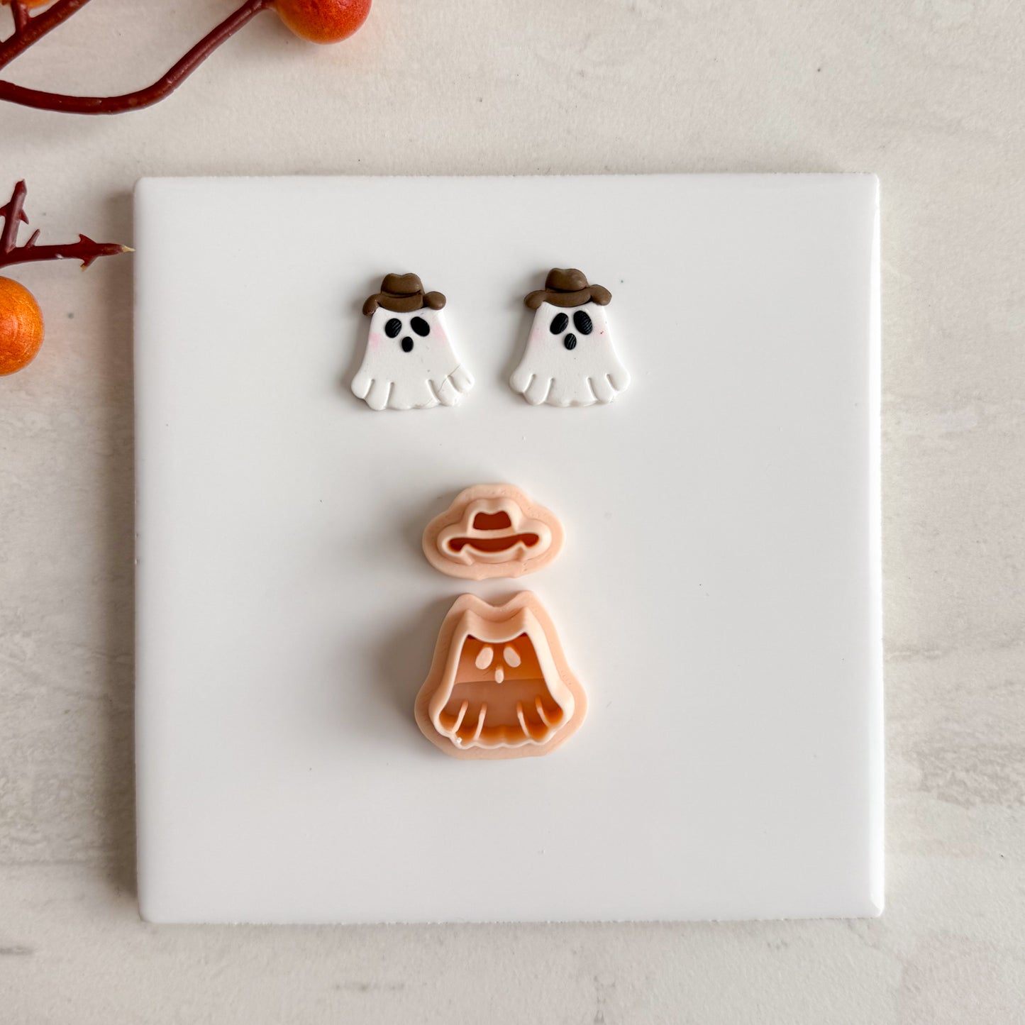 2025 Ghost Cowboy Two Part | Embossed Spooky Theme Polymer Clay Cutter Halloween Fall Cozy