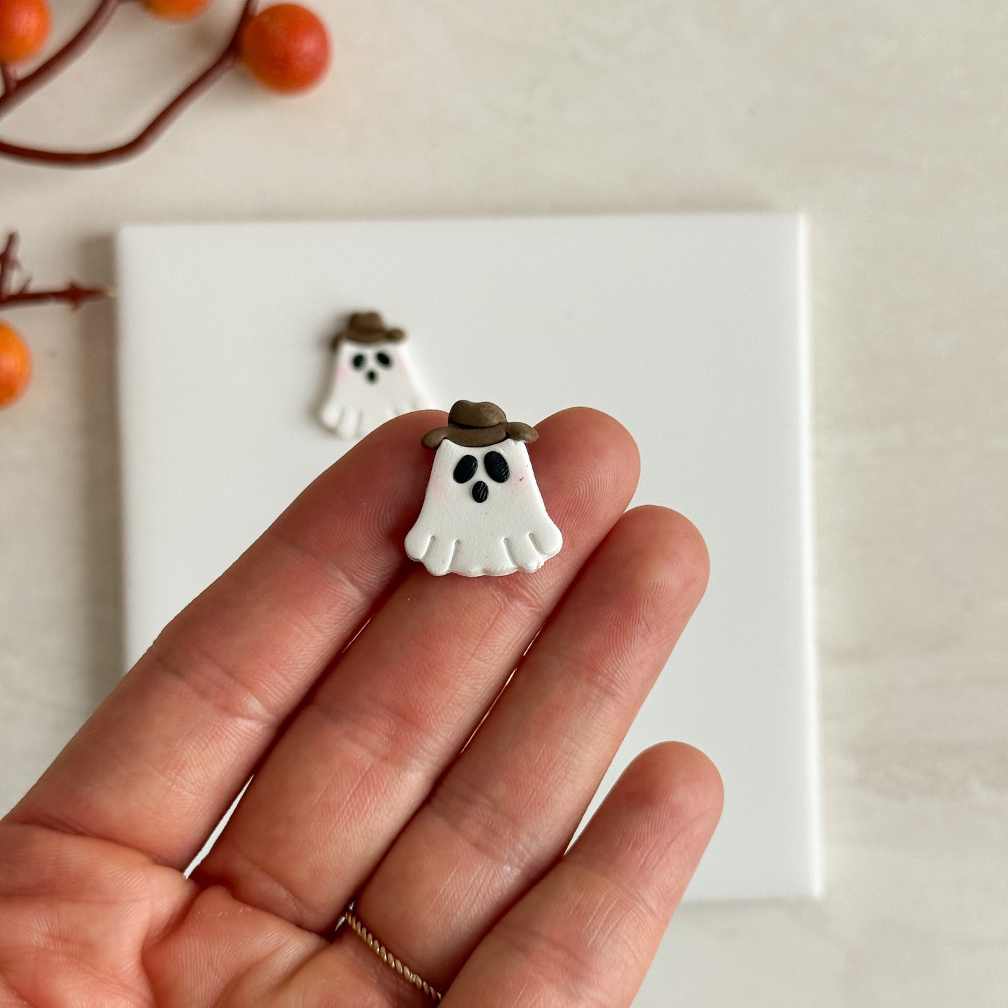 2025 Ghost Cowboy Two Part | Embossed Spooky Theme Polymer Clay Cutter Halloween Fall Cozy