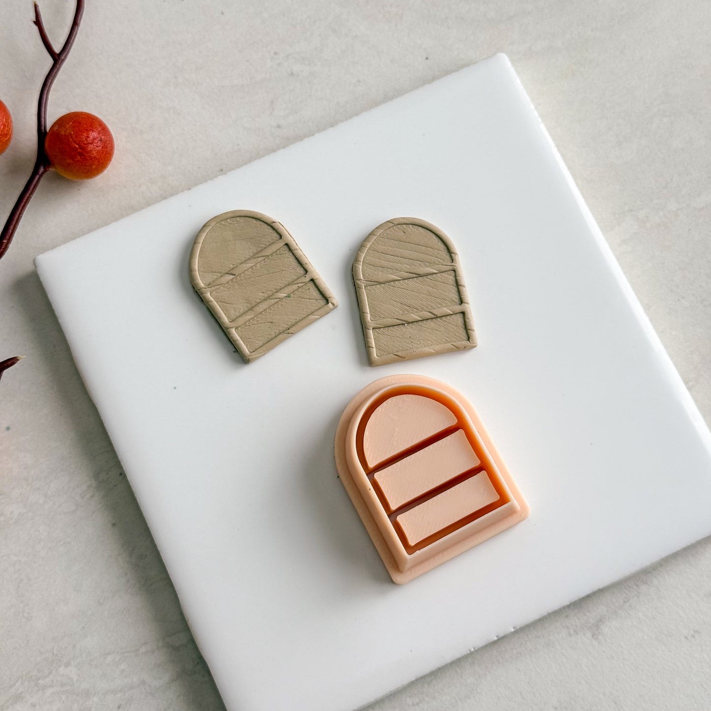 2025 Rounded Arch Bookcase | Embossed Bookish Theme Polymer Clay Cutter Halloween Fall Cozy Cafe