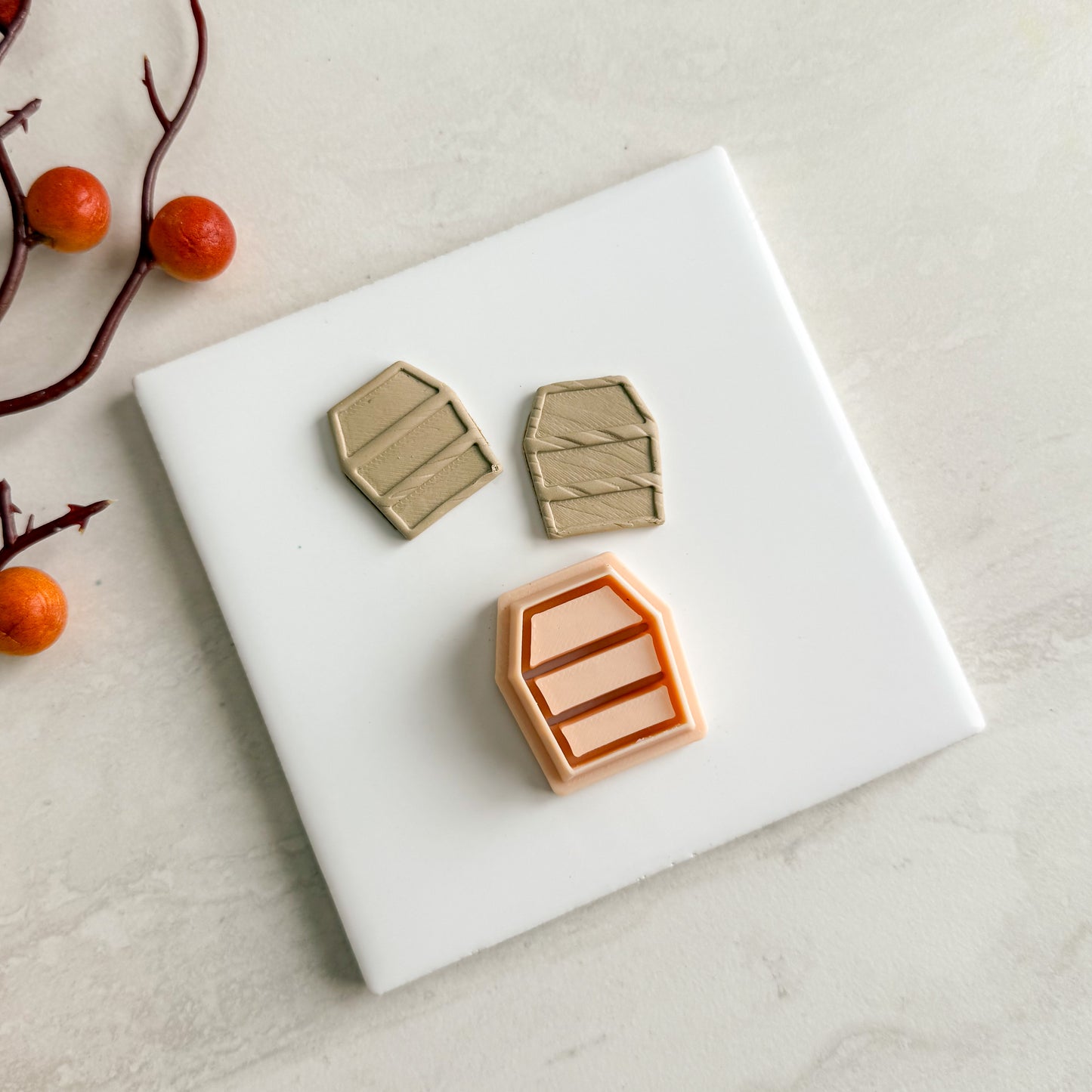 2025 Coffin Shape Bookcase | Embossed Bookish Theme Polymer Clay Cutter Halloween Fall Cozy Cafe
