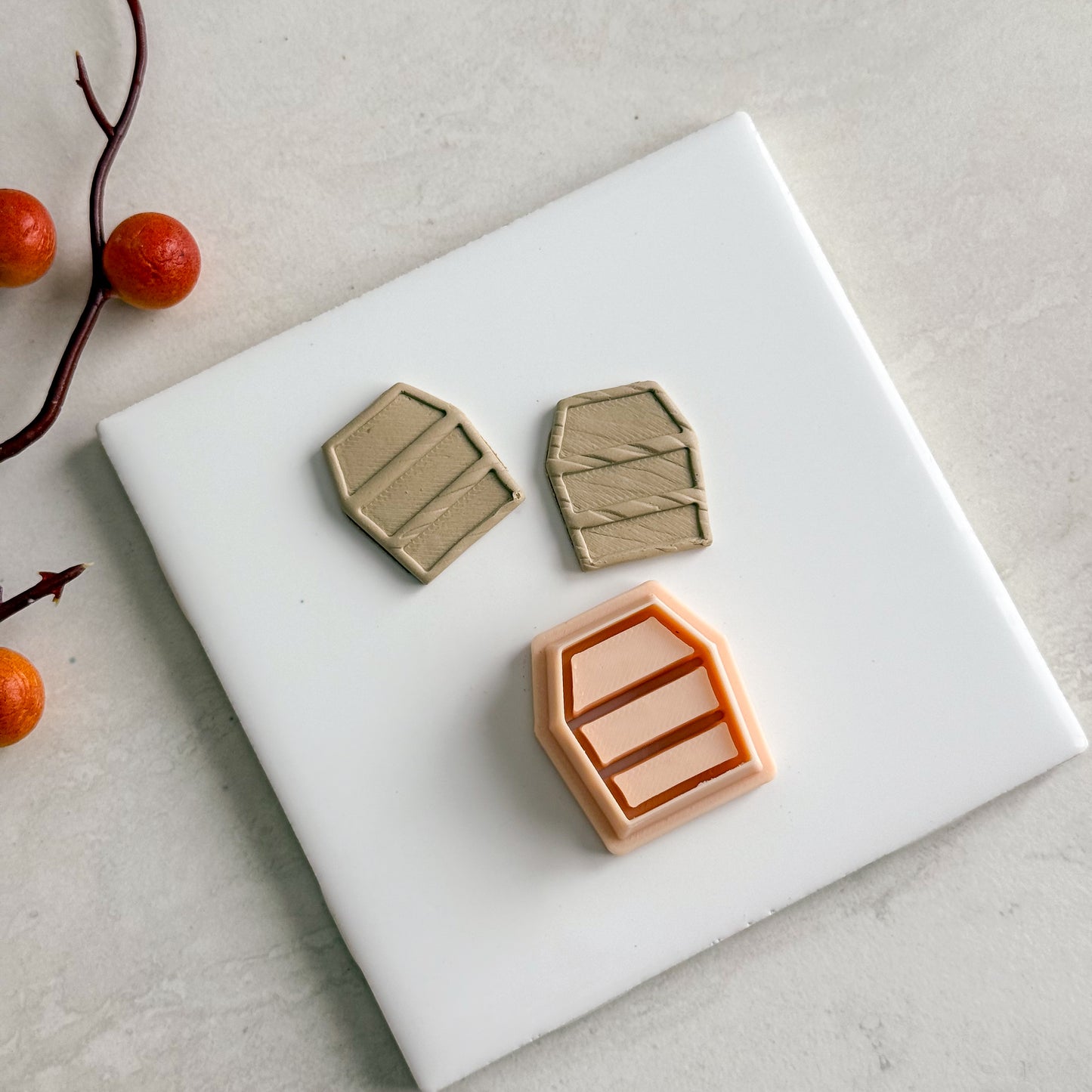 2025 Coffin Shape Bookcase | Embossed Bookish Theme Polymer Clay Cutter Halloween Fall Cozy Cafe