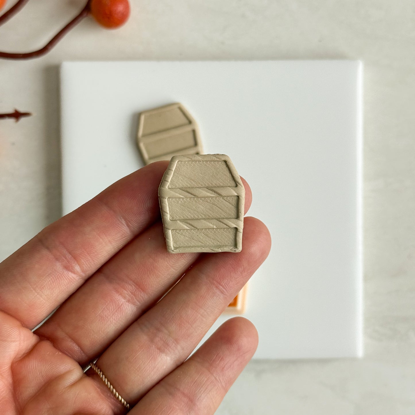 2025 Coffin Shape Bookcase | Embossed Bookish Theme Polymer Clay Cutter Halloween Fall Cozy Cafe