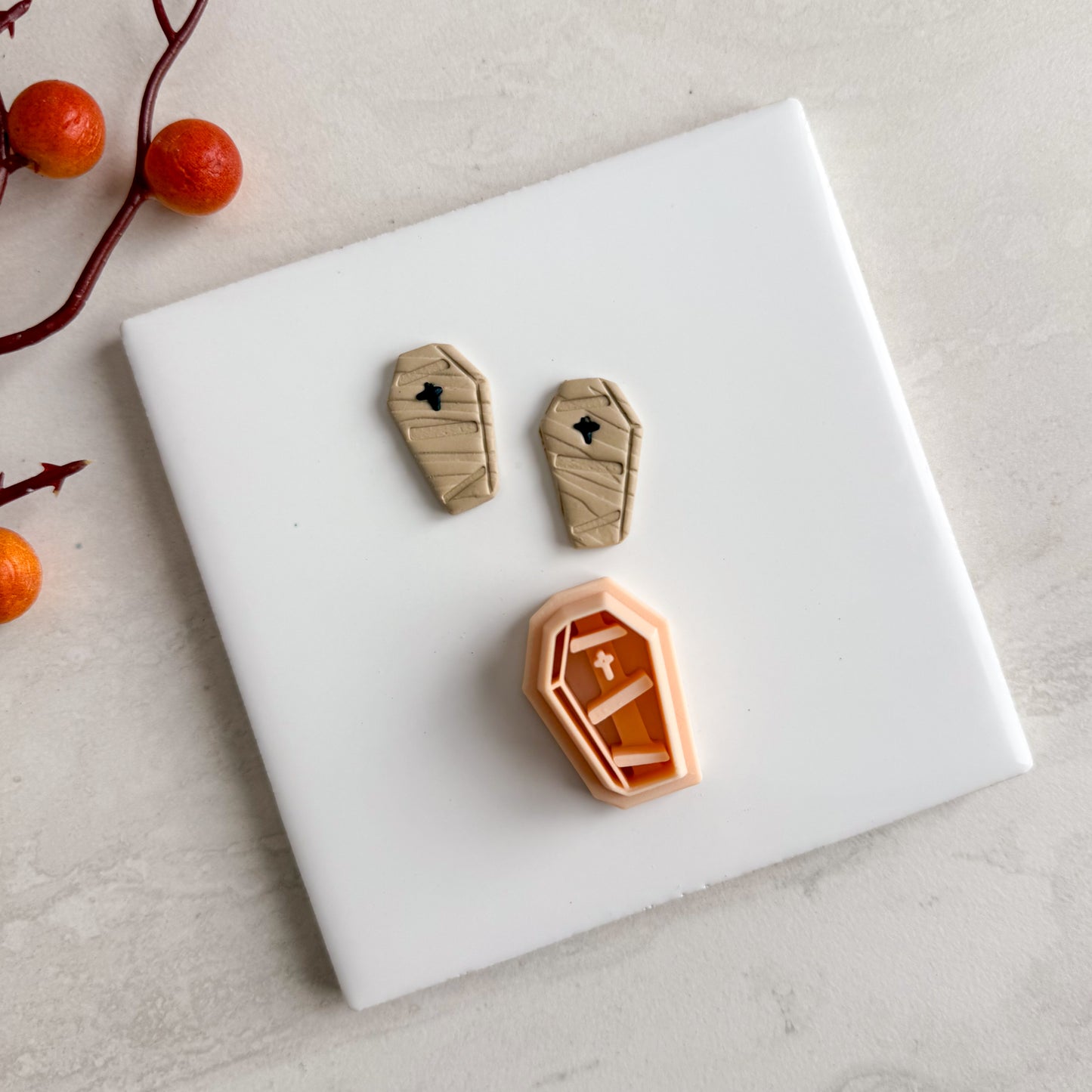 2025 Wooden Coffin | Embossed Spooky Theme Polymer Clay Cutter Halloween Fall Cozy