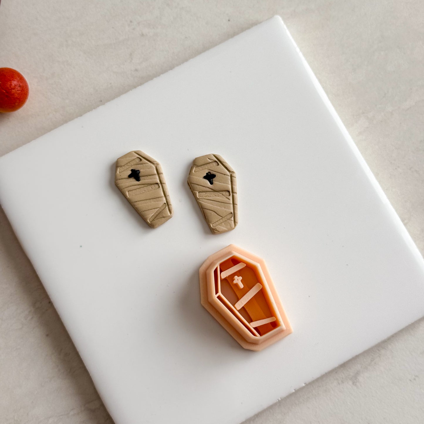2025 Wooden Coffin | Embossed Spooky Theme Polymer Clay Cutter Halloween Fall Cozy