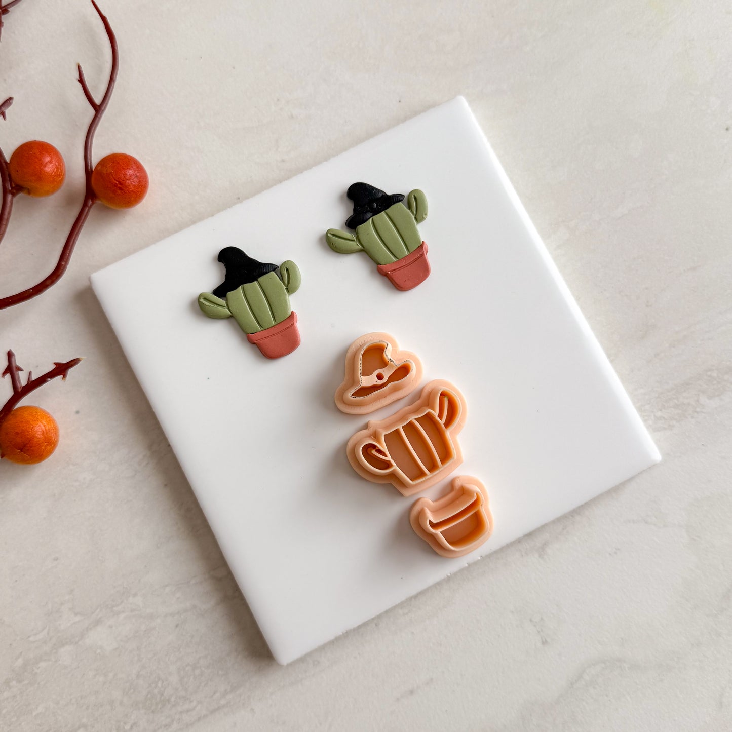 2025 Witch Cactus | Embossed Spooky Theme Polymer Clay Cutter Halloween Fall Cozy Scary