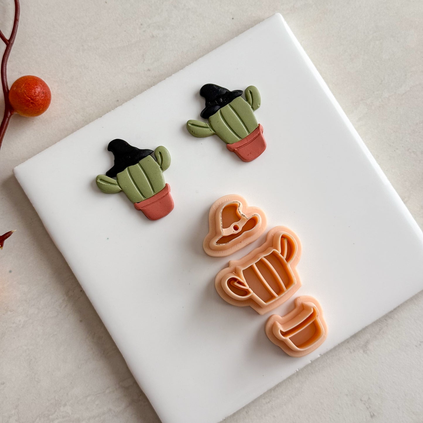 2025 Witch Cactus | Embossed Spooky Theme Polymer Clay Cutter Halloween Fall Cozy Scary