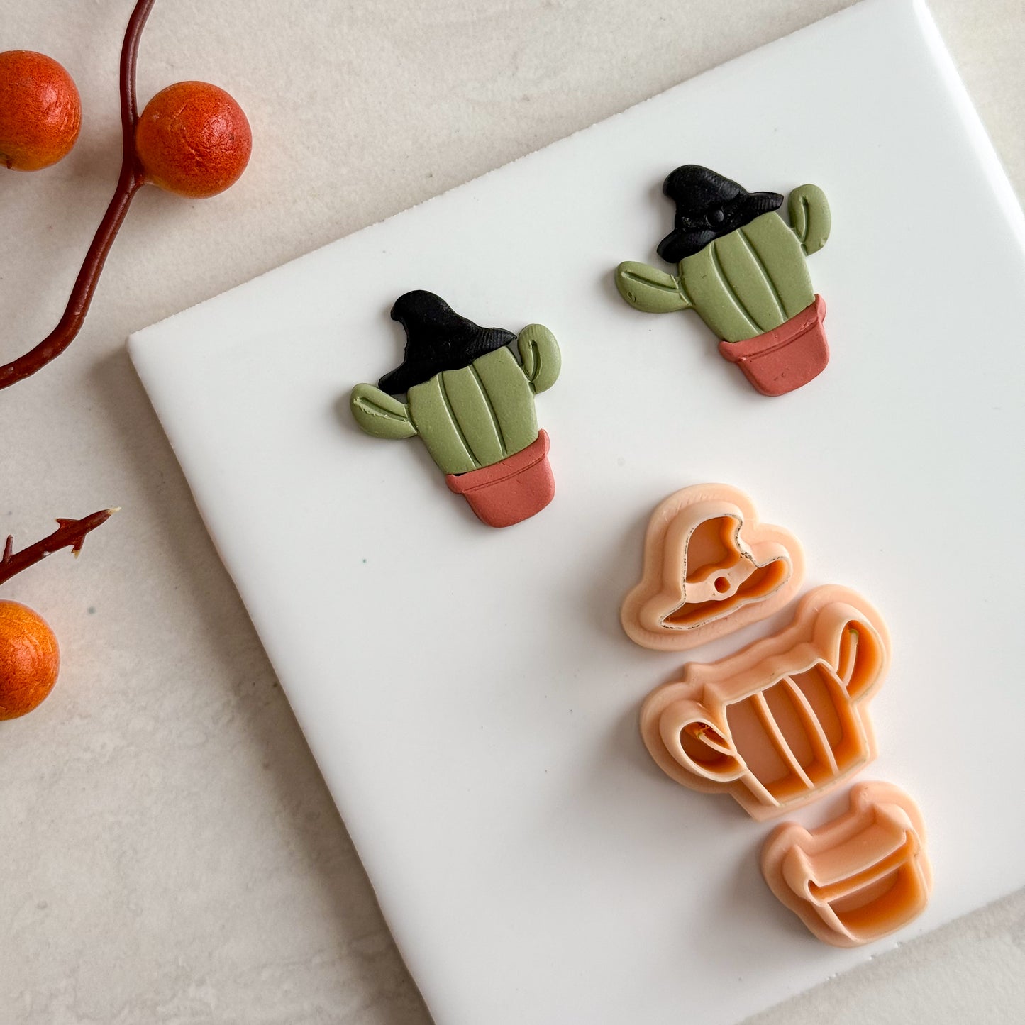 2025 Witch Cactus | Embossed Spooky Theme Polymer Clay Cutter Halloween Fall Cozy Scary