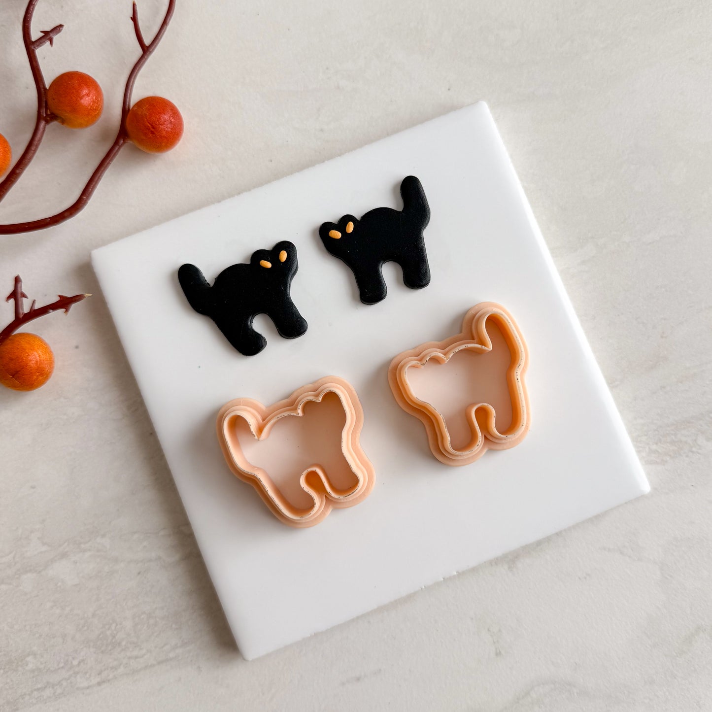 2025 Arched Black Cat | Mirrored Cat Shape Spooky Polymer Clay Cutter Halloween Fall