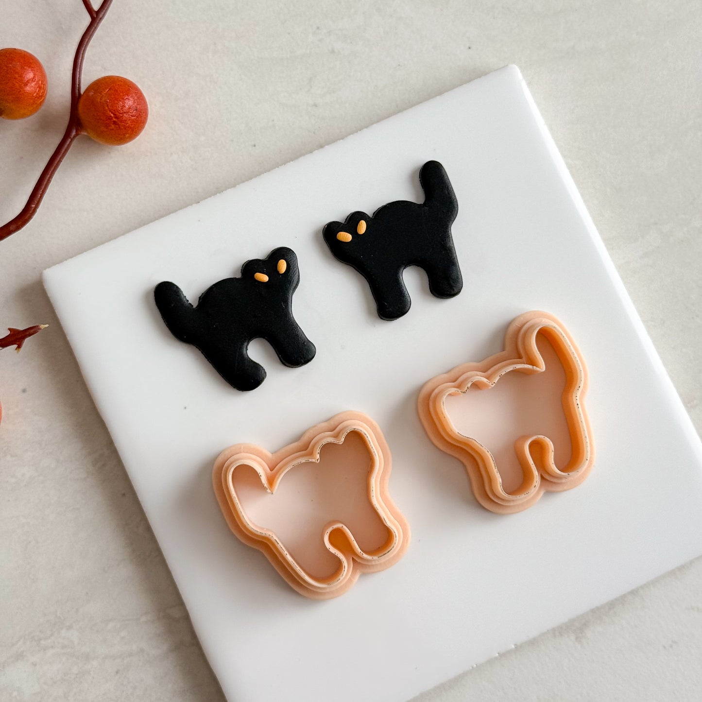 2025 Arched Black Cat | Mirrored Cat Shape Spooky Polymer Clay Cutter Halloween Fall