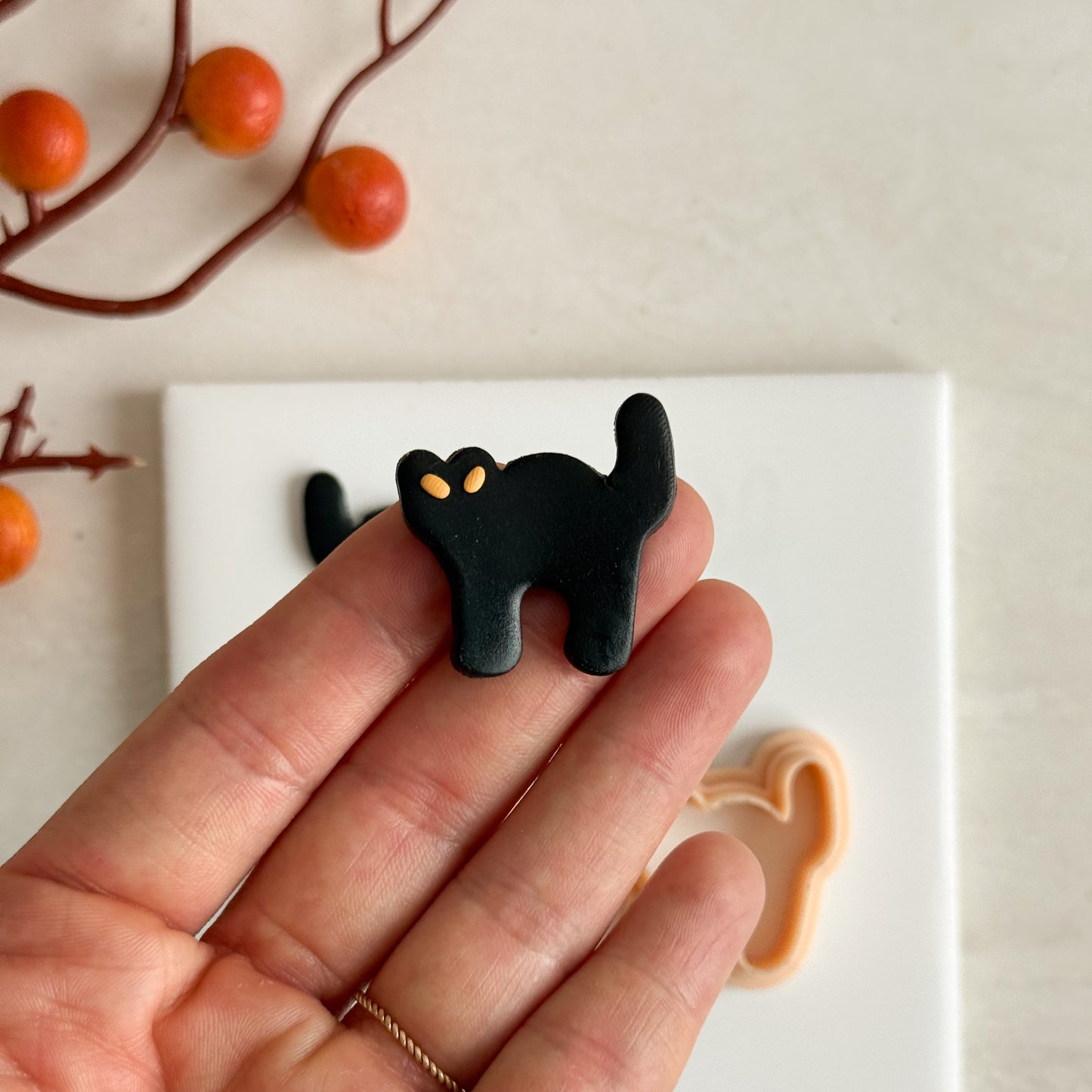 2025 Arched Black Cat | Mirrored Cat Shape Spooky Polymer Clay Cutter Halloween Fall