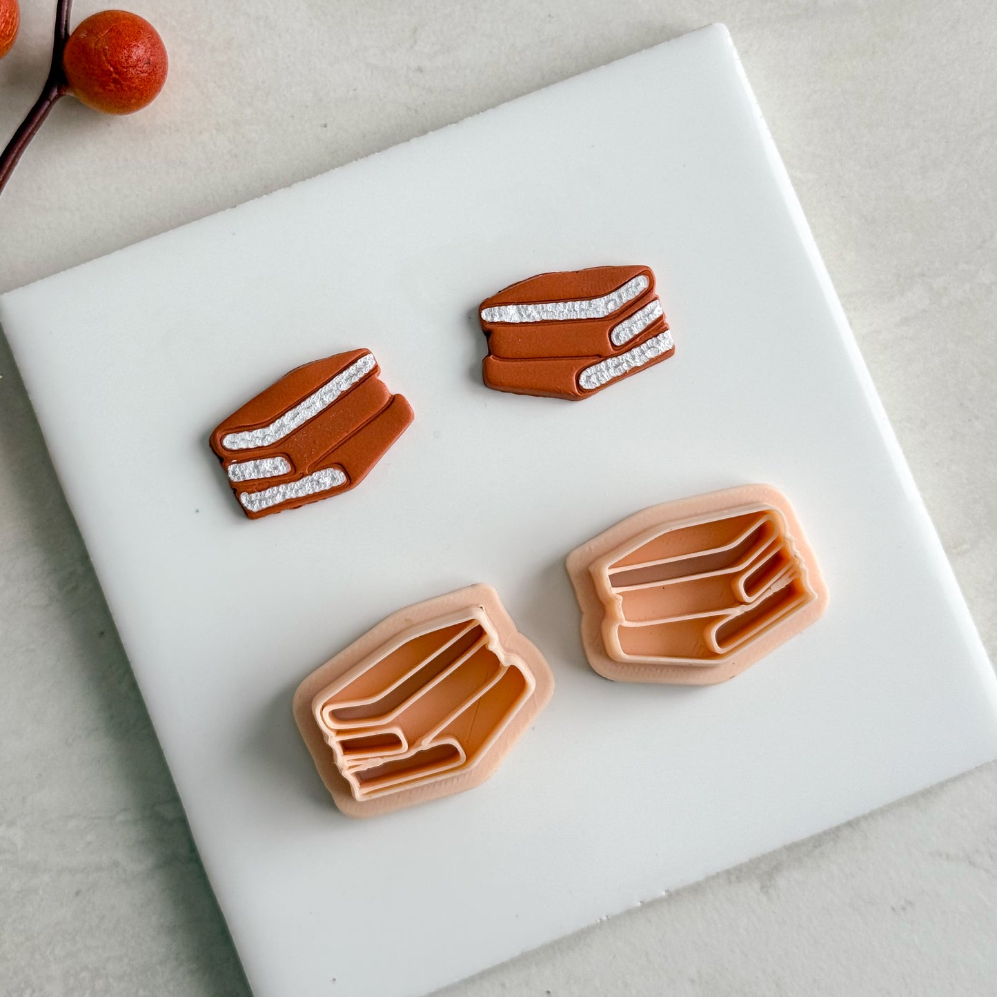 2025 Book Stack | Embossed Bookish Theme Polymer Clay Cutter Halloween Fall Cozy Cafe