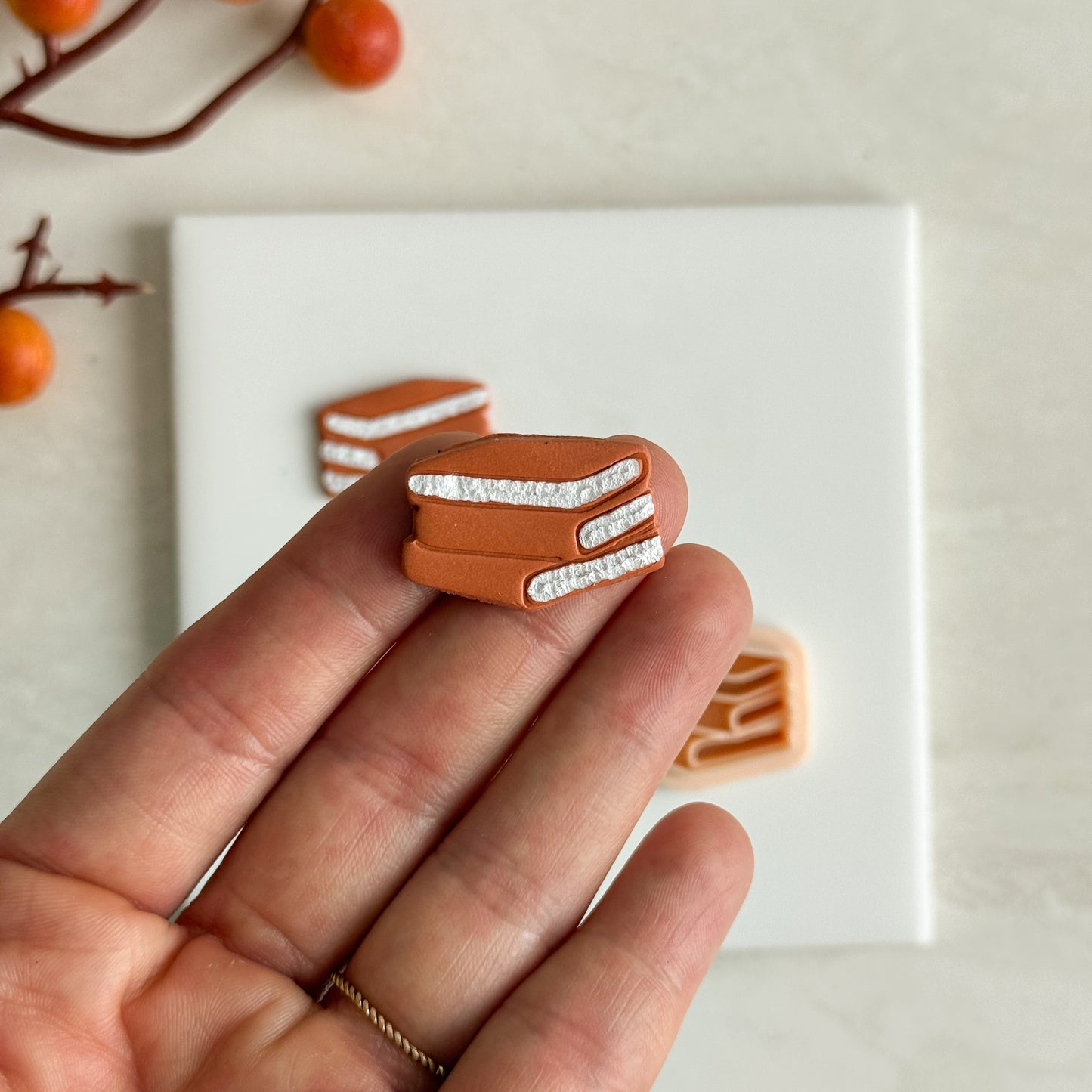 2025 Book Stack | Embossed Bookish Theme Polymer Clay Cutter Halloween Fall Cozy Cafe
