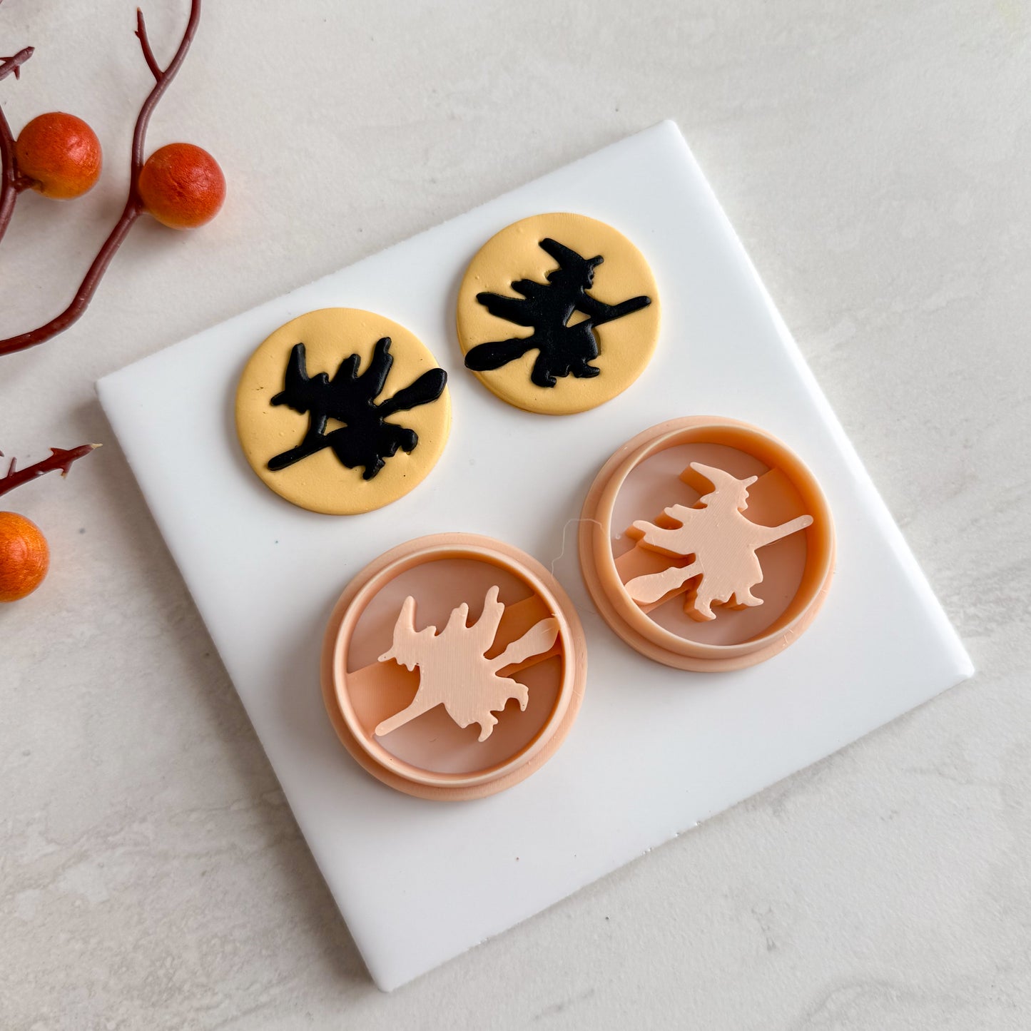 2025 Witch Silhouette | Embossed Spooky Theme Polymer Clay Cutter Halloween Fall Cozy Scary